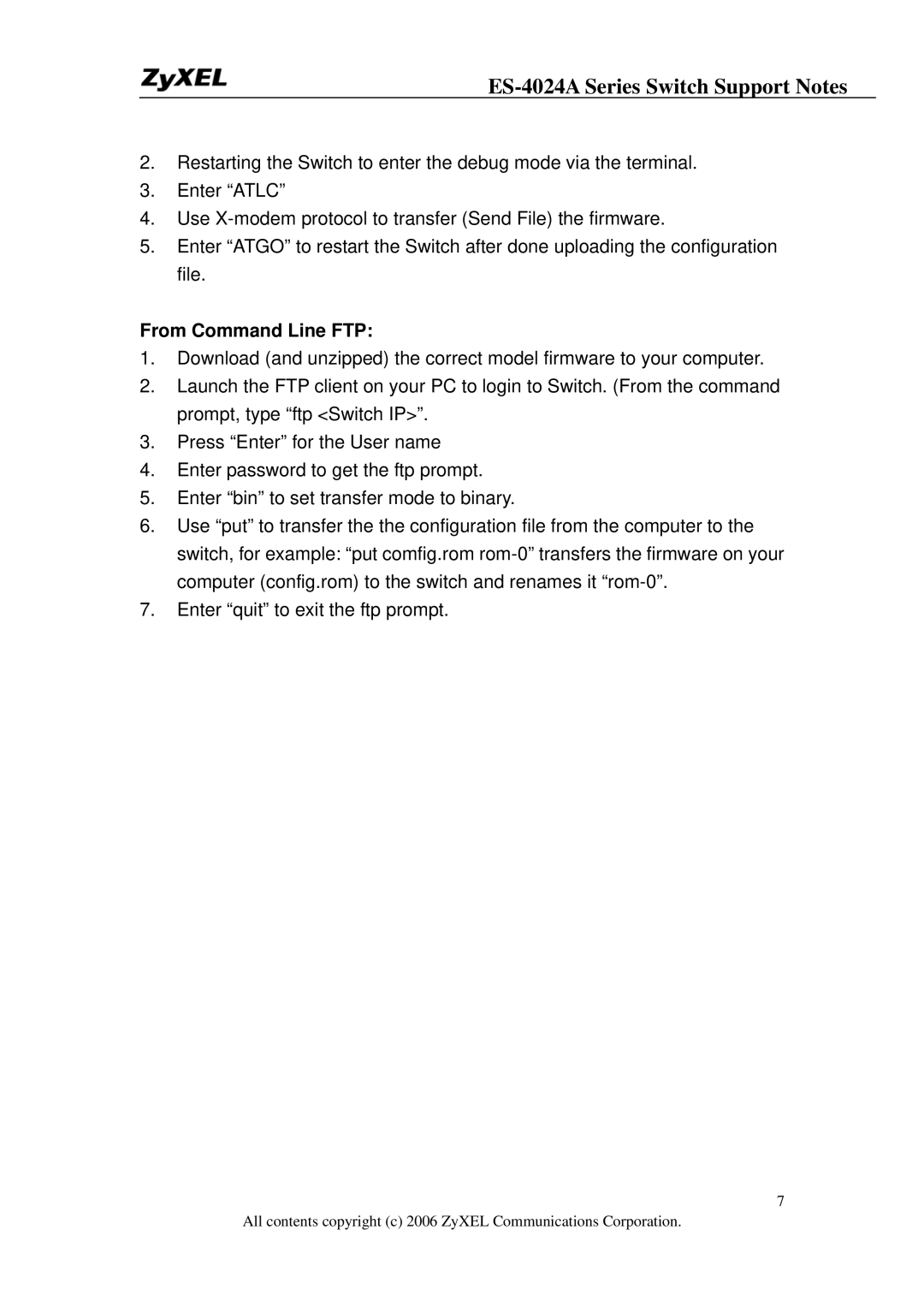 ZyXEL Communications manual ES-4024A Series Switch Support Notes 