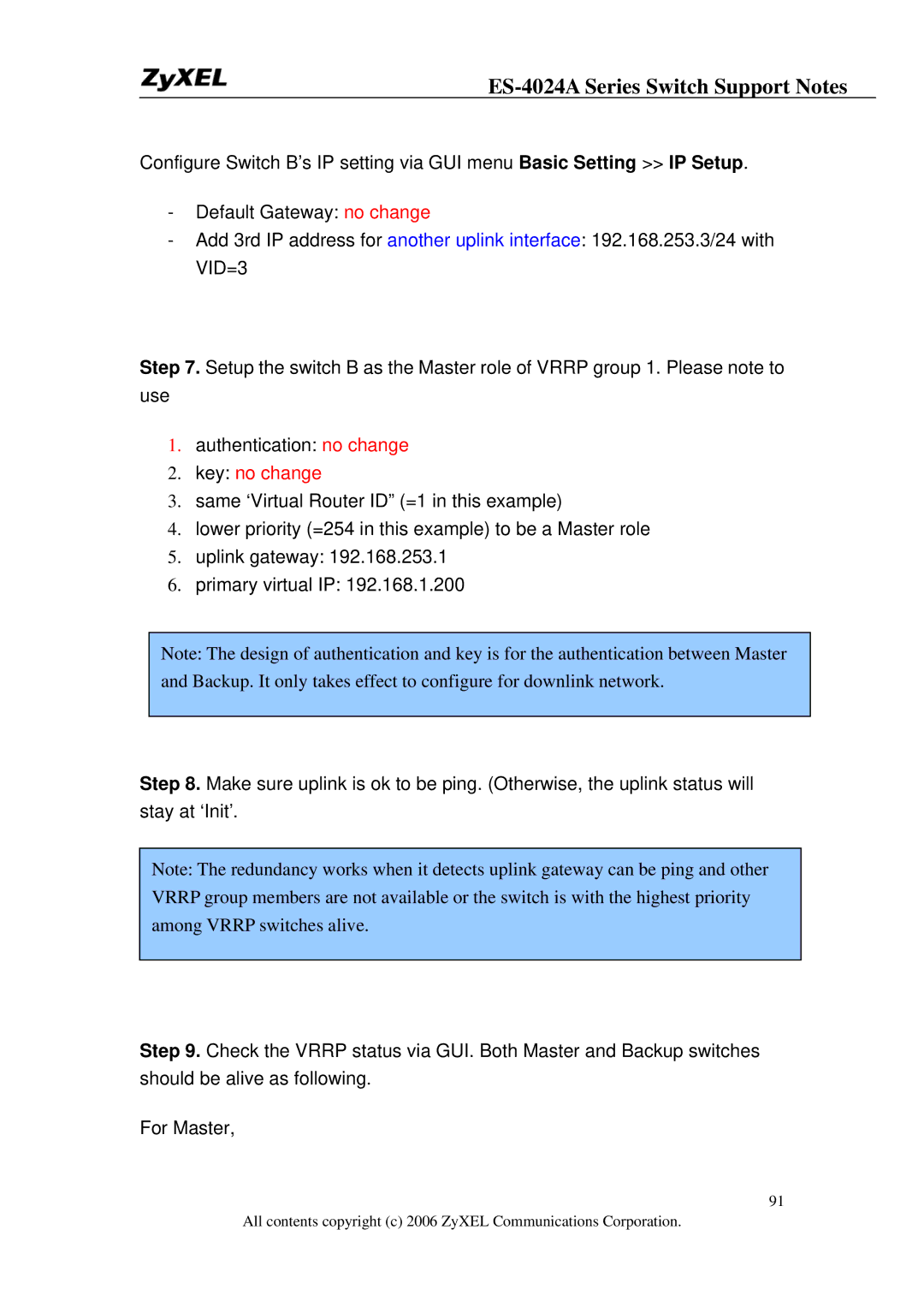 ZyXEL Communications manual ES-4024A Series Switch Support Notes 