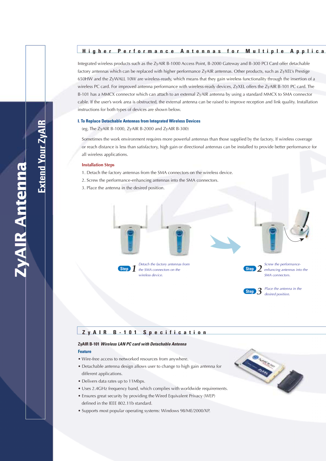 ZyXEL Communications EXT-106, EXT-104, EXT-105 manual A I R B 1 0 1 Specification, Feature 