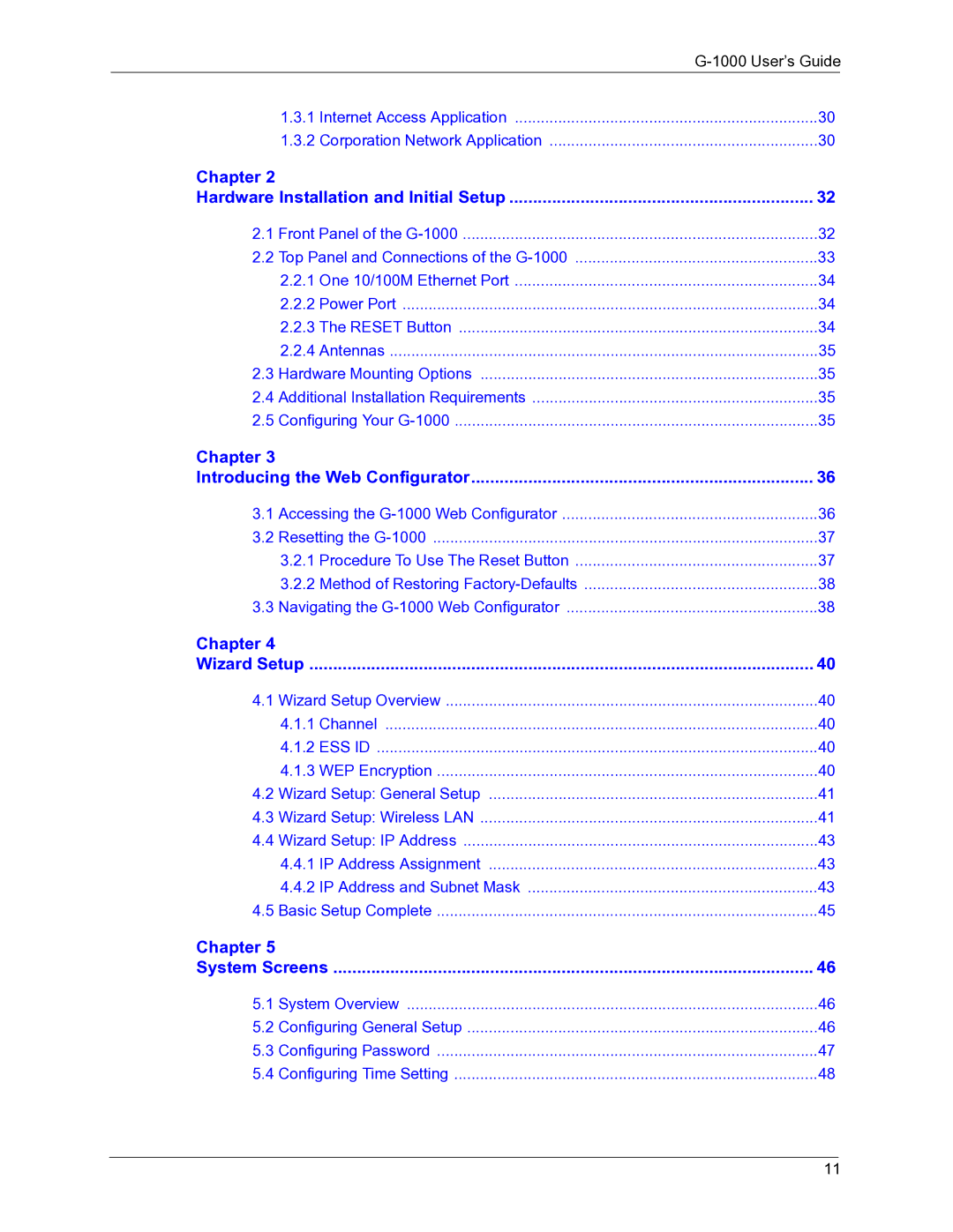 ZyXEL Communications G-1000 manual User’s Guide 