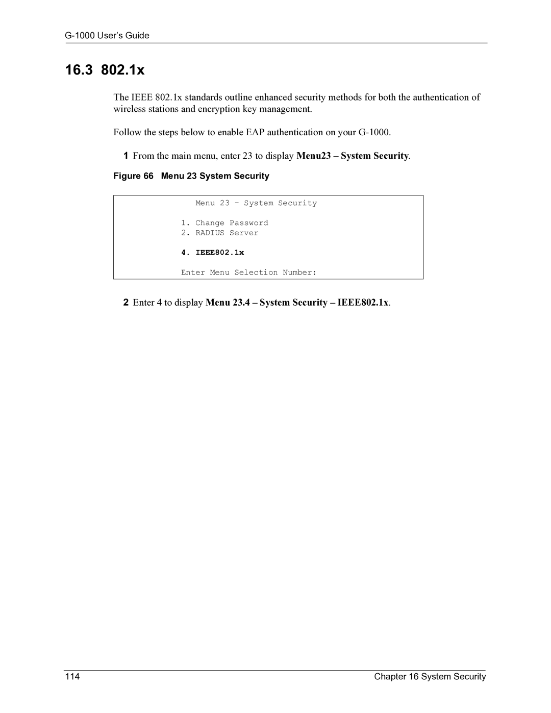 ZyXEL Communications G-1000 manual 16.3, System Security 