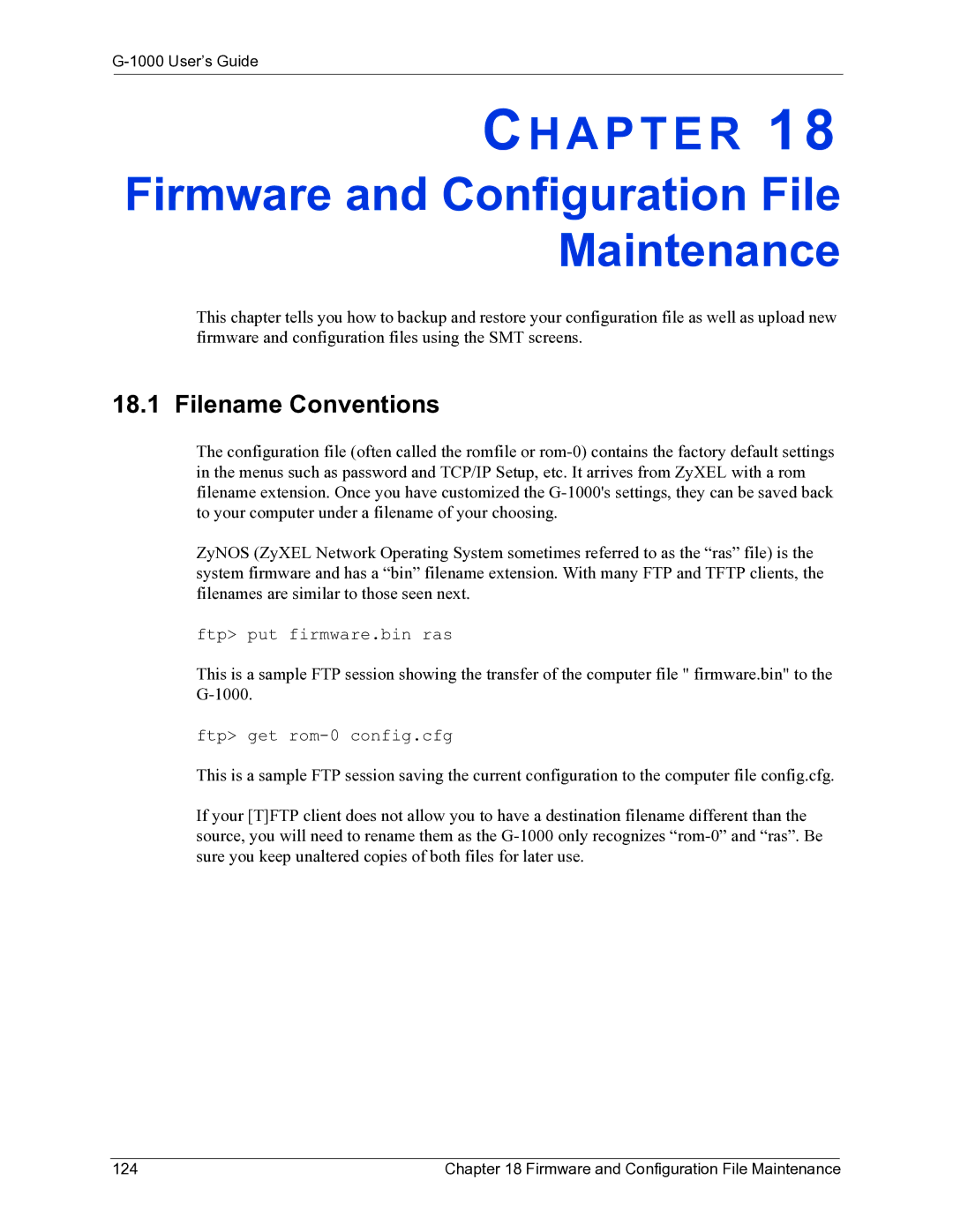 ZyXEL Communications G-1000 manual Firmware and Configuration File Maintenance, Filename Conventions 