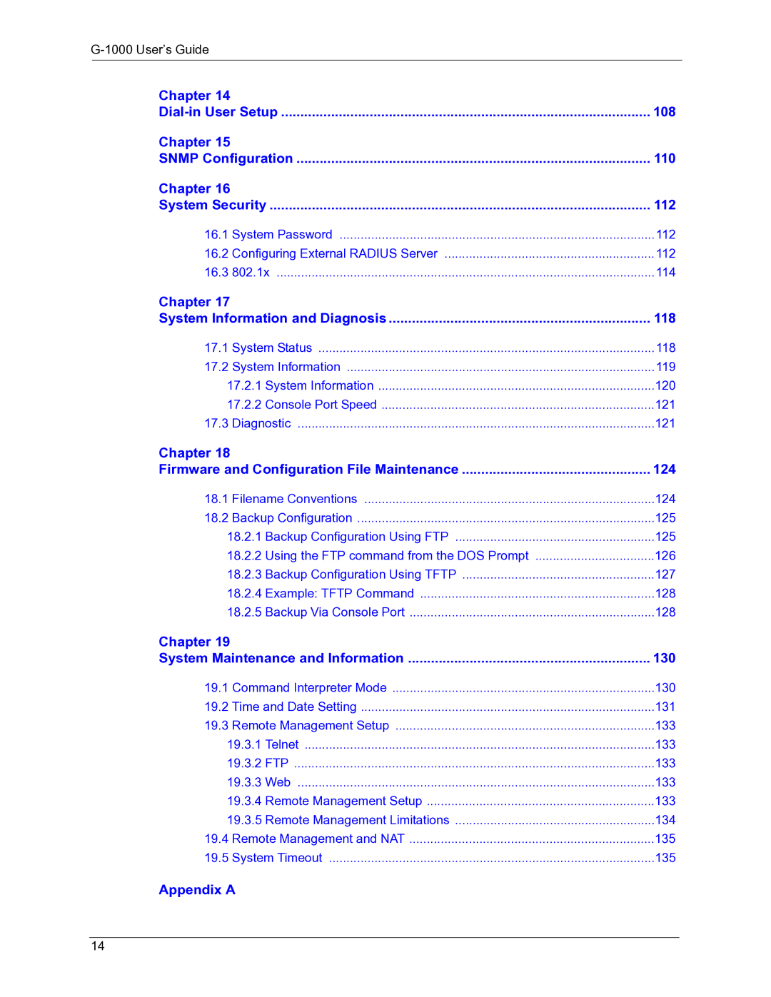 ZyXEL Communications G-1000 manual Appendix a 