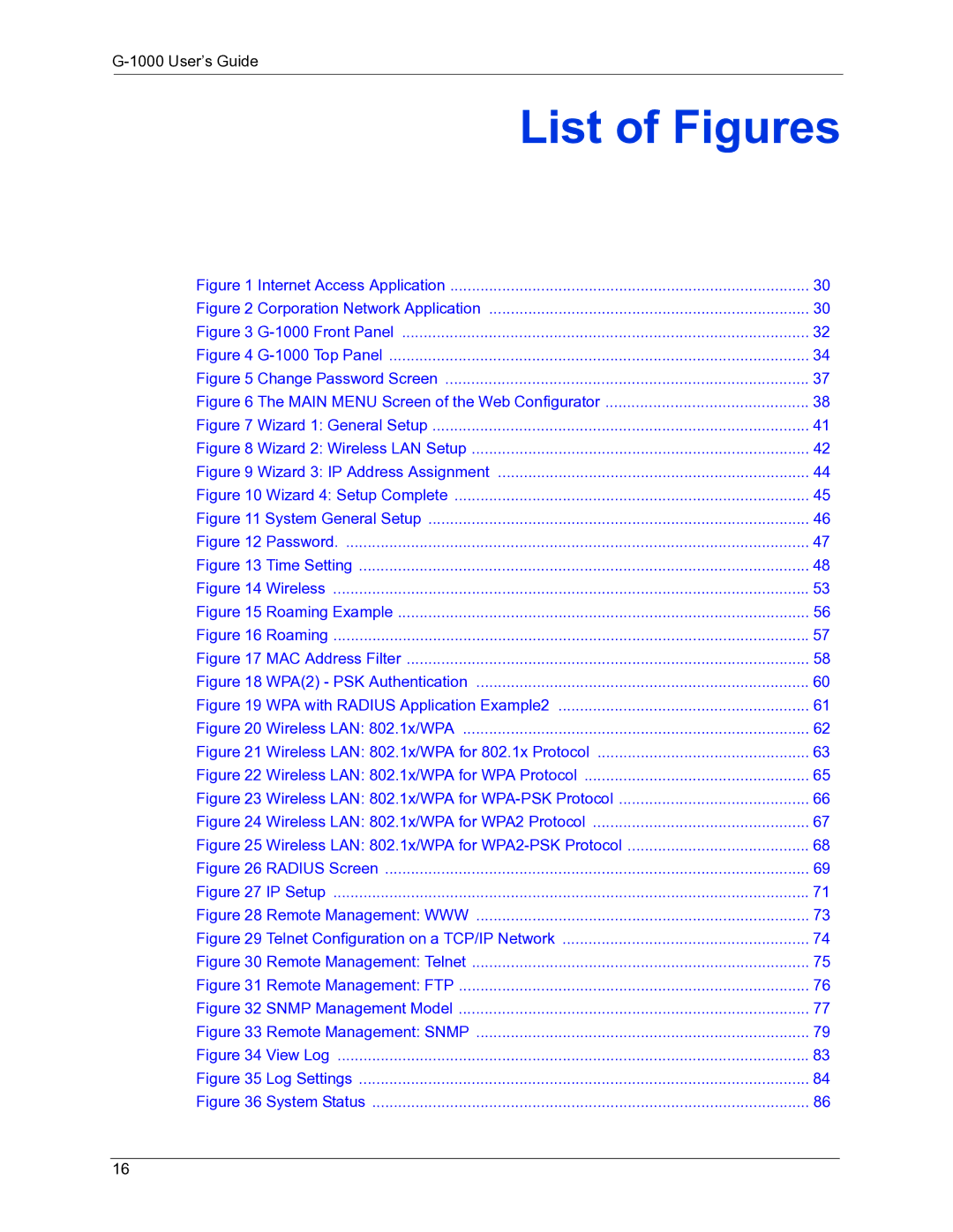 ZyXEL Communications G-1000 manual List of Figures, Internet Access Application 