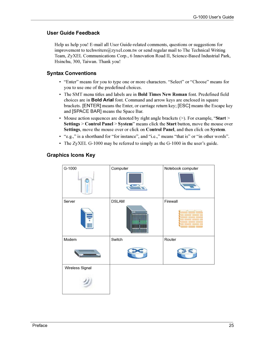 ZyXEL Communications G-1000 manual Graphics Icons Key 