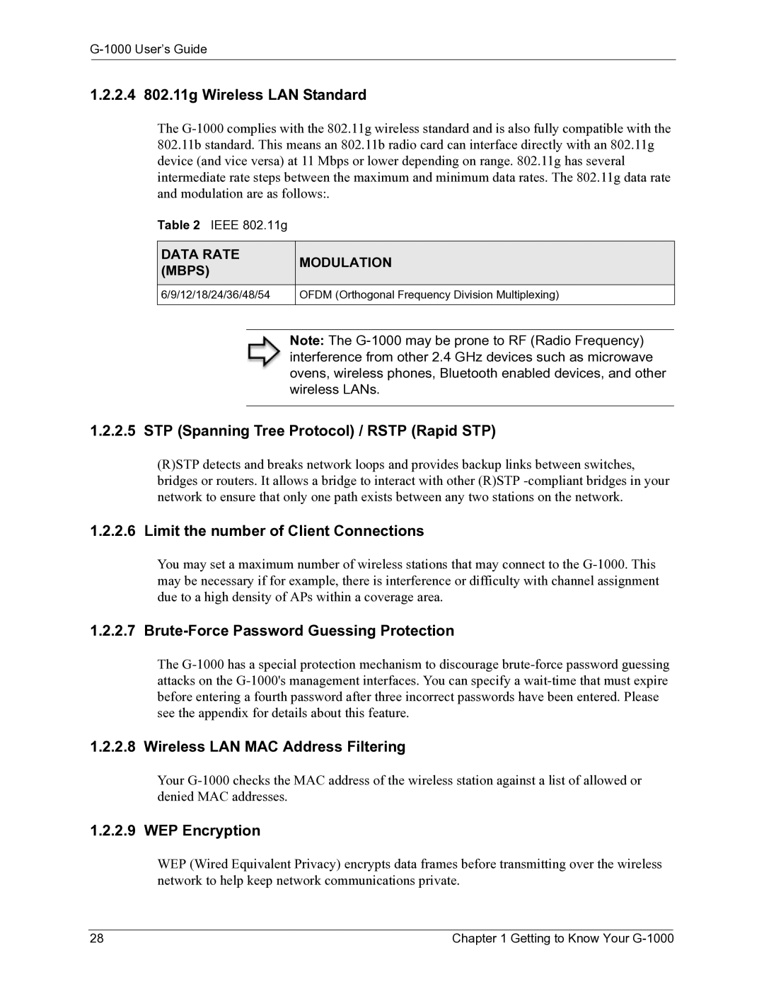 ZyXEL Communications G-1000 manual 2.4 802.11g Wireless LAN Standard, Ieee 802.11g 