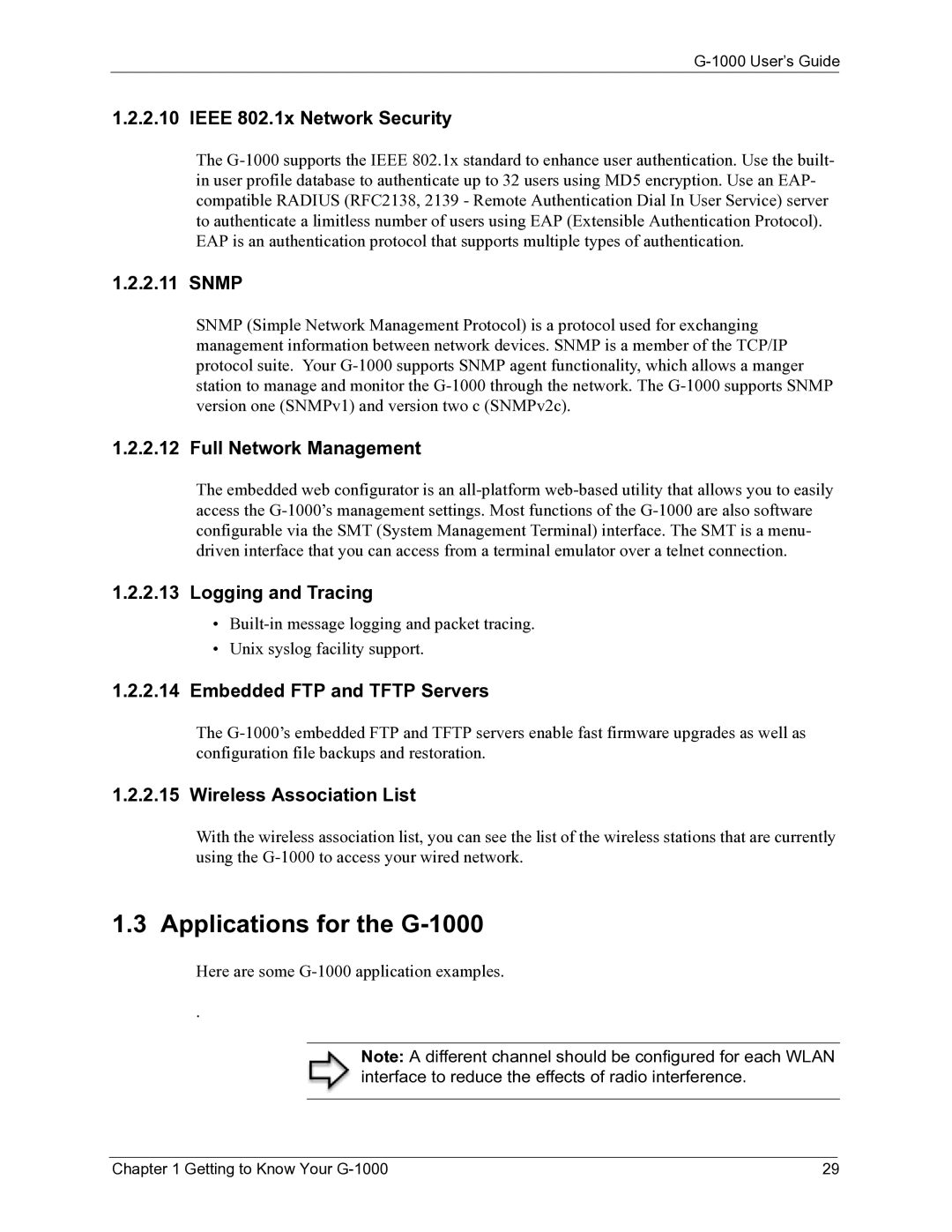 ZyXEL Communications manual Applications for the G-1000, Ieee 802.1x Network Security 