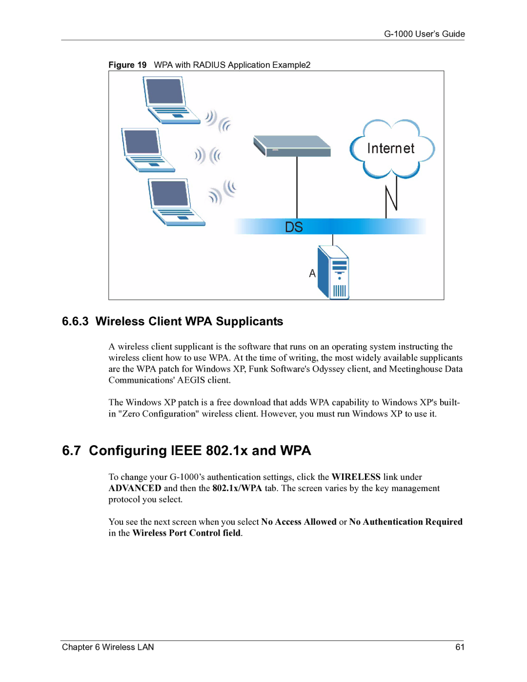 ZyXEL Communications G-1000 manual Configuring Ieee 802.1x and WPA, Wireless Client WPA Supplicants 