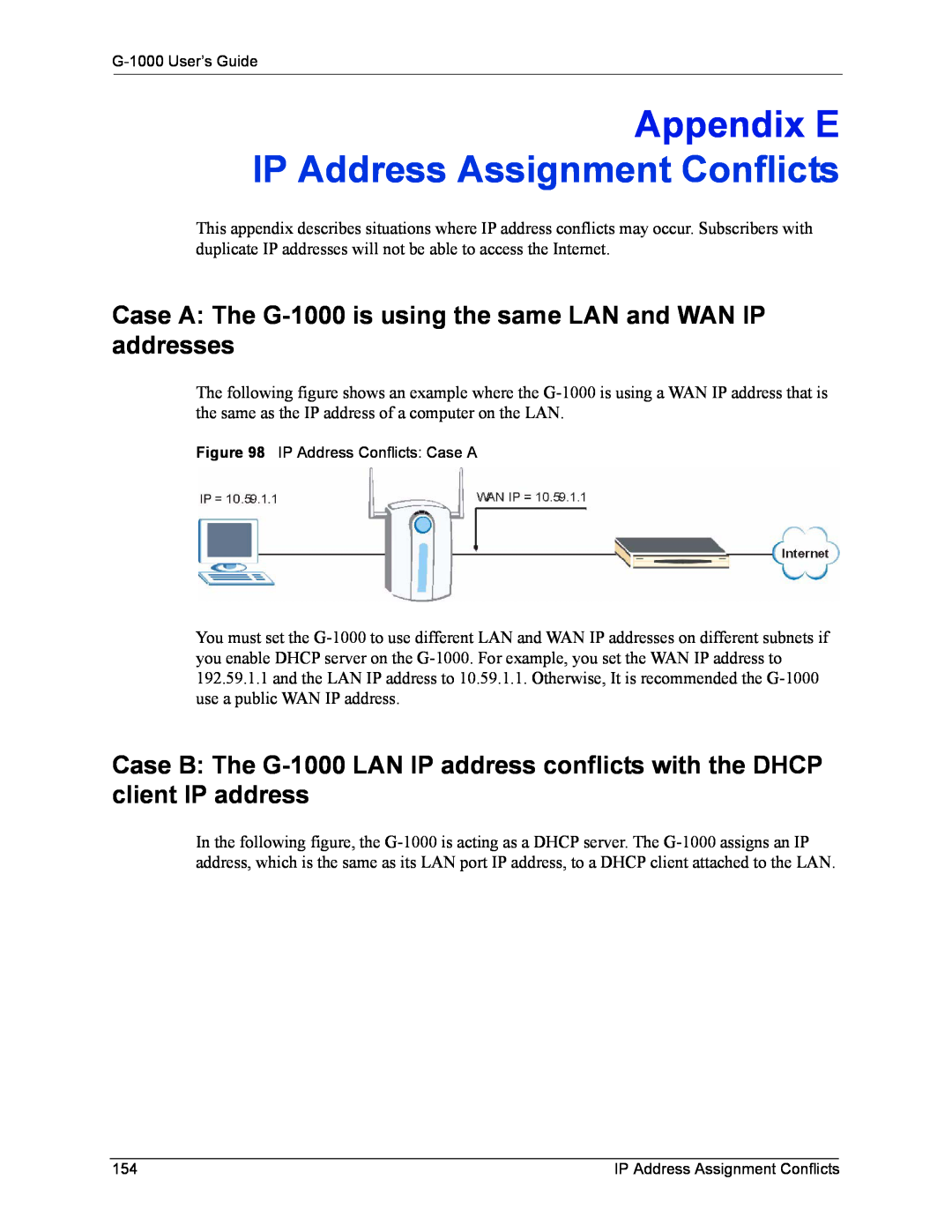 ZyXEL Communications G-1000 manual Appendix E, IP Address Assignment Conflicts 