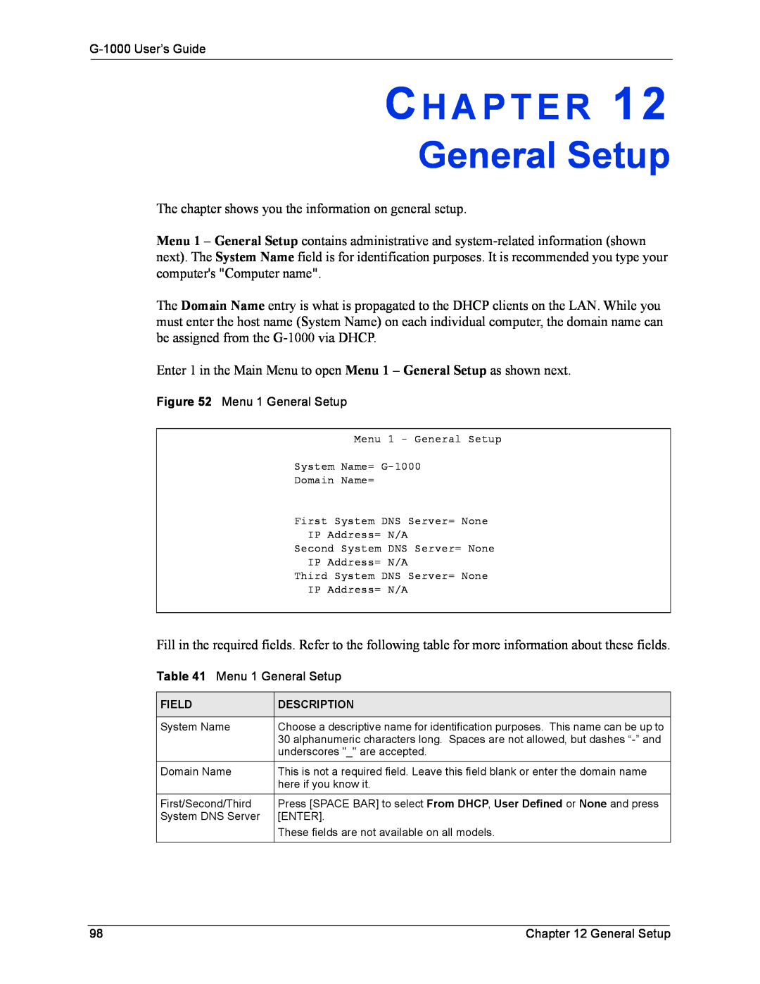 ZyXEL Communications G-1000 manual General Setup, Ch A P T E R 