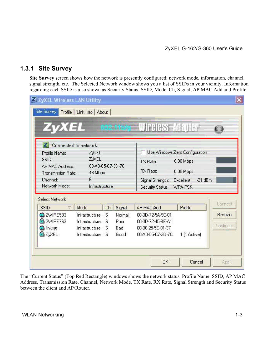 ZyXEL Communications G-162, G-360 manual Site Survey 