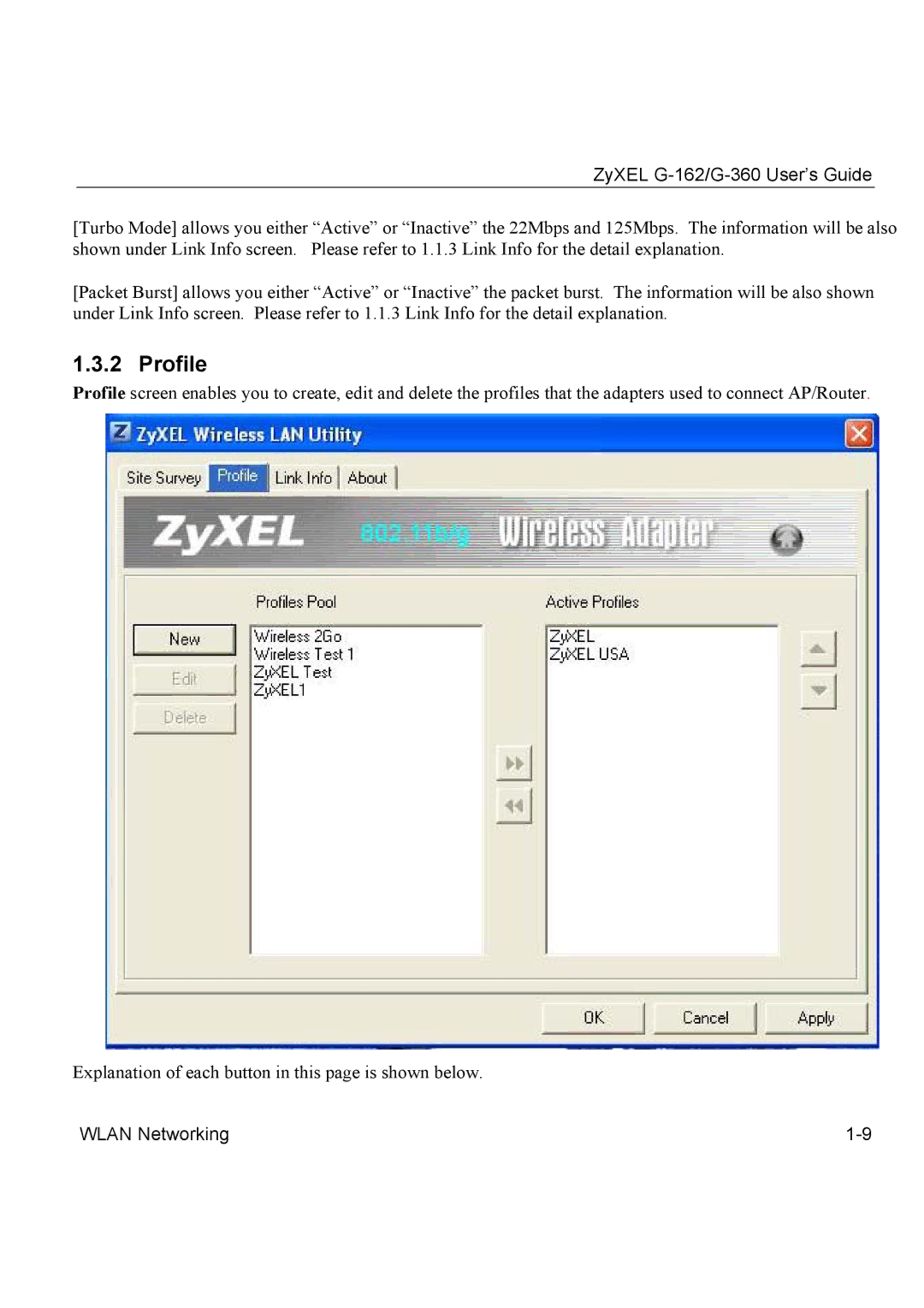 ZyXEL Communications G-162, G-360 manual Profile 