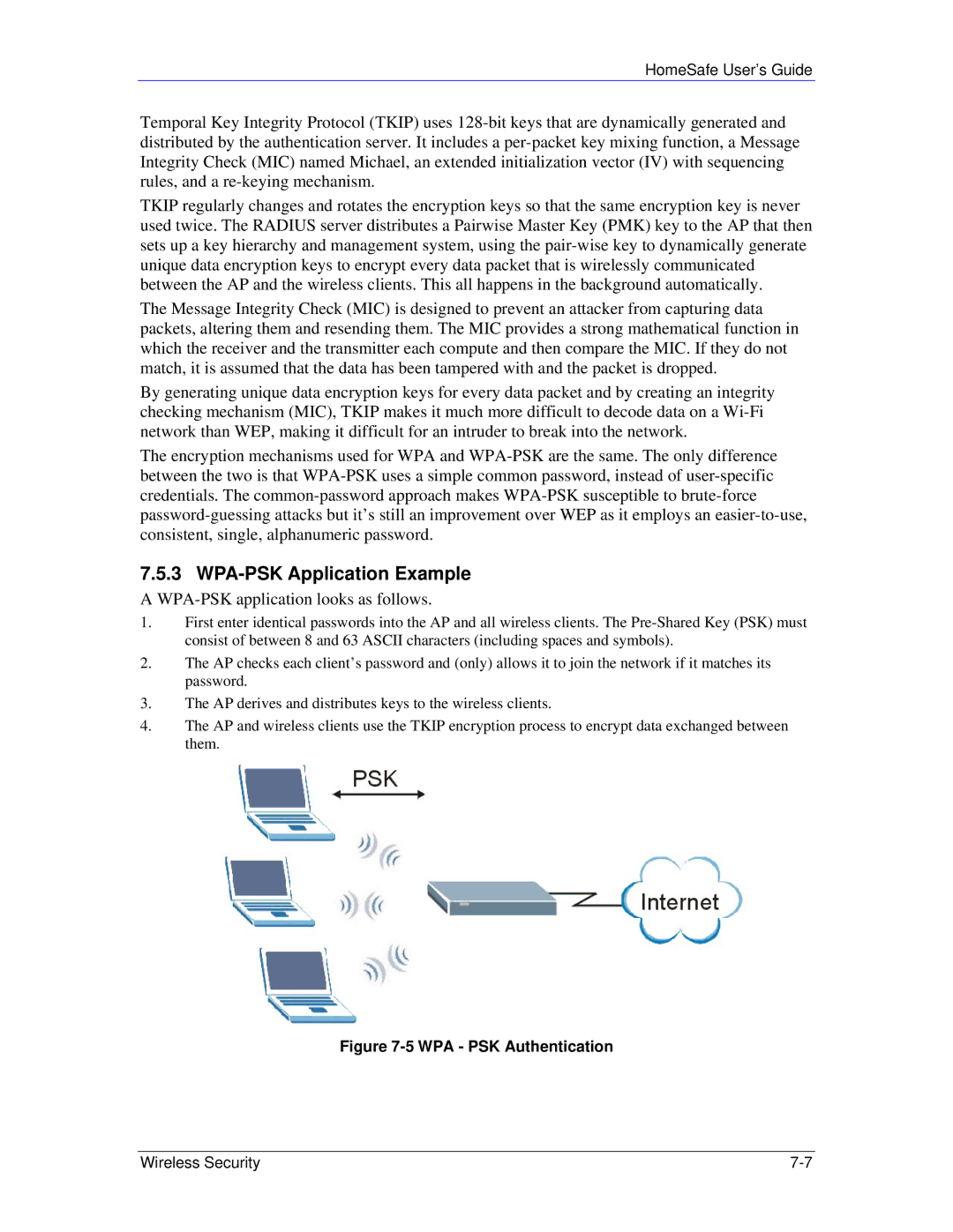 ZyXEL Communications HS100/HS100W manual WPA-PSK Application Example, WPA-PSK application looks as follows 