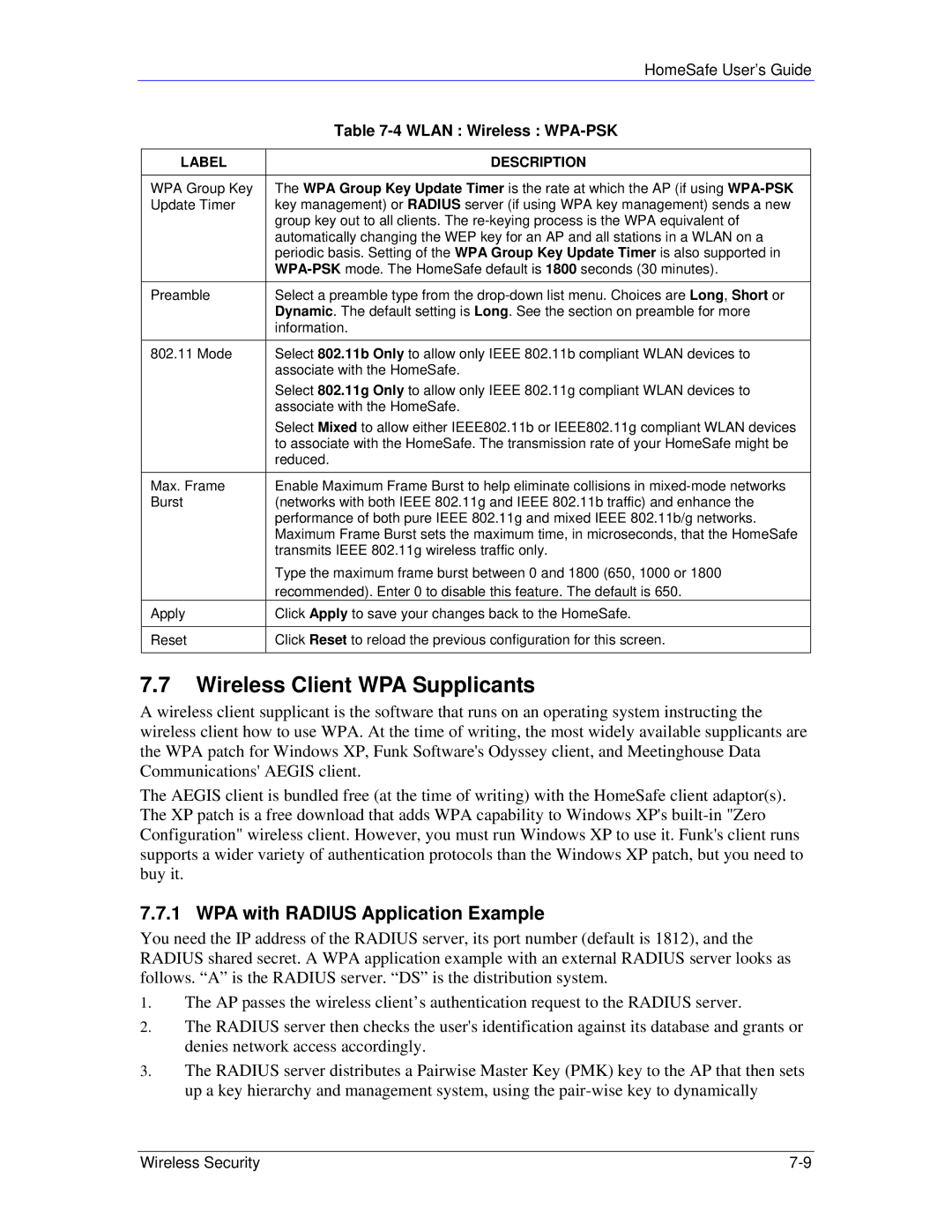 ZyXEL Communications HS100/HS100W manual Wireless Client WPA Supplicants, WPA with Radius Application Example 