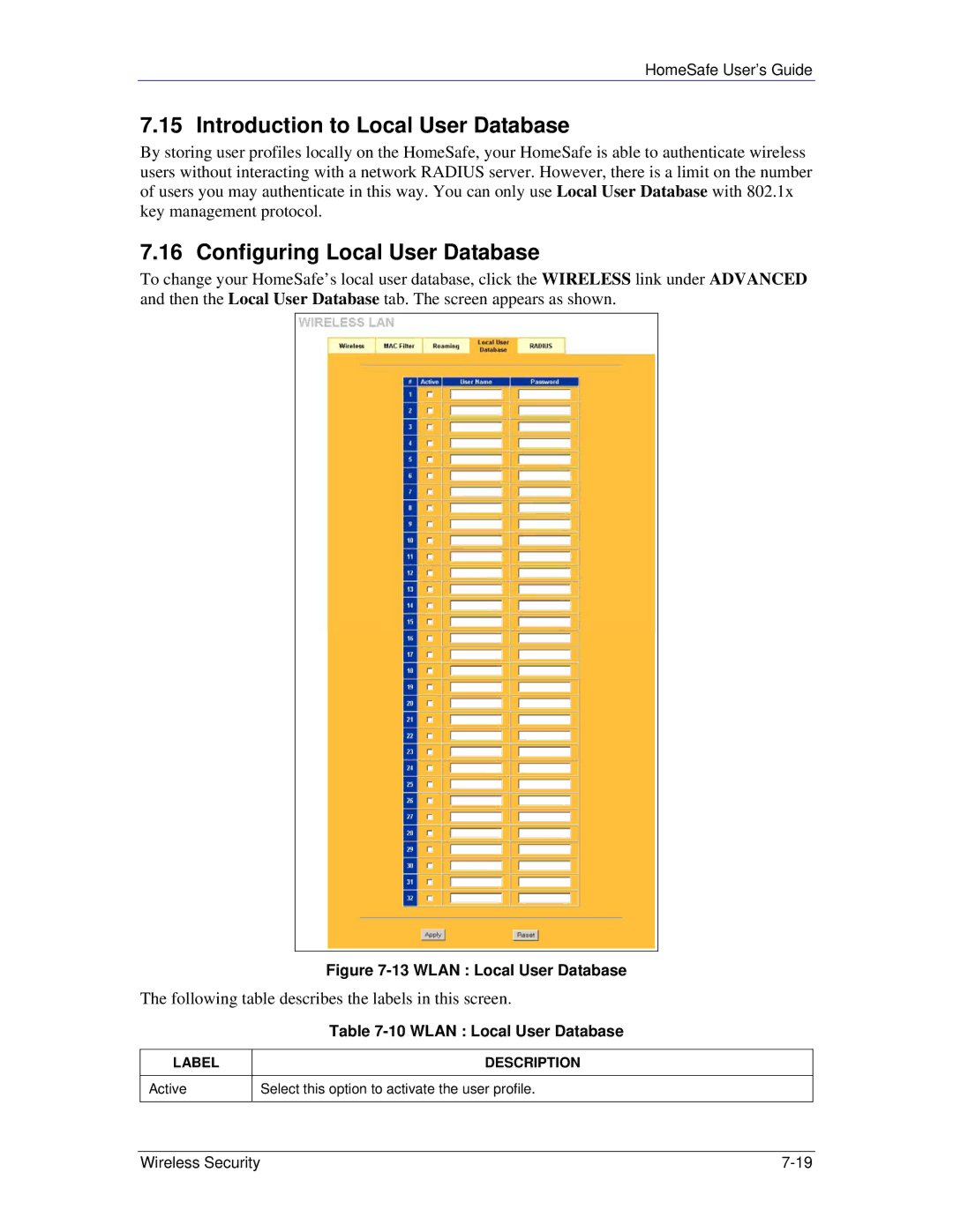 ZyXEL Communications HS100/HS100W manual Introduction to Local User Database, Configuring Local User Database 