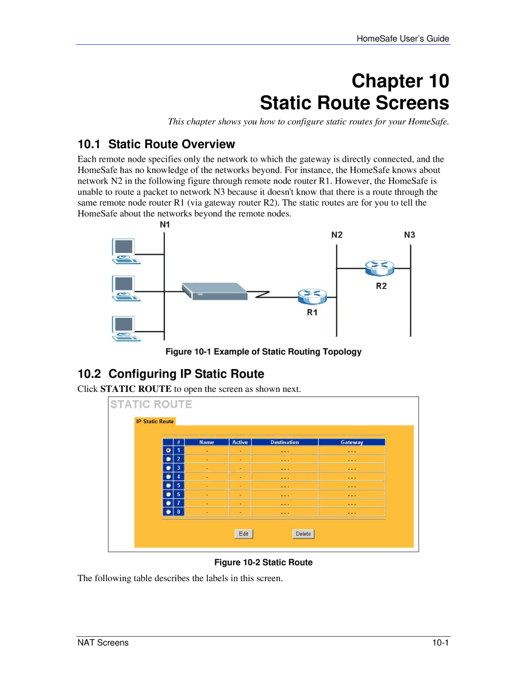 ZyXEL Communications HS100/HS100W manual Chapter Static Route Screens, Static Route Overview, Configuring IP Static Route 