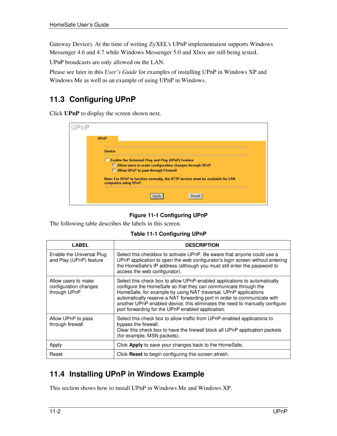 ZyXEL Communications HS100/HS100W manual Configuring UPnP, Installing UPnP in Windows Example 