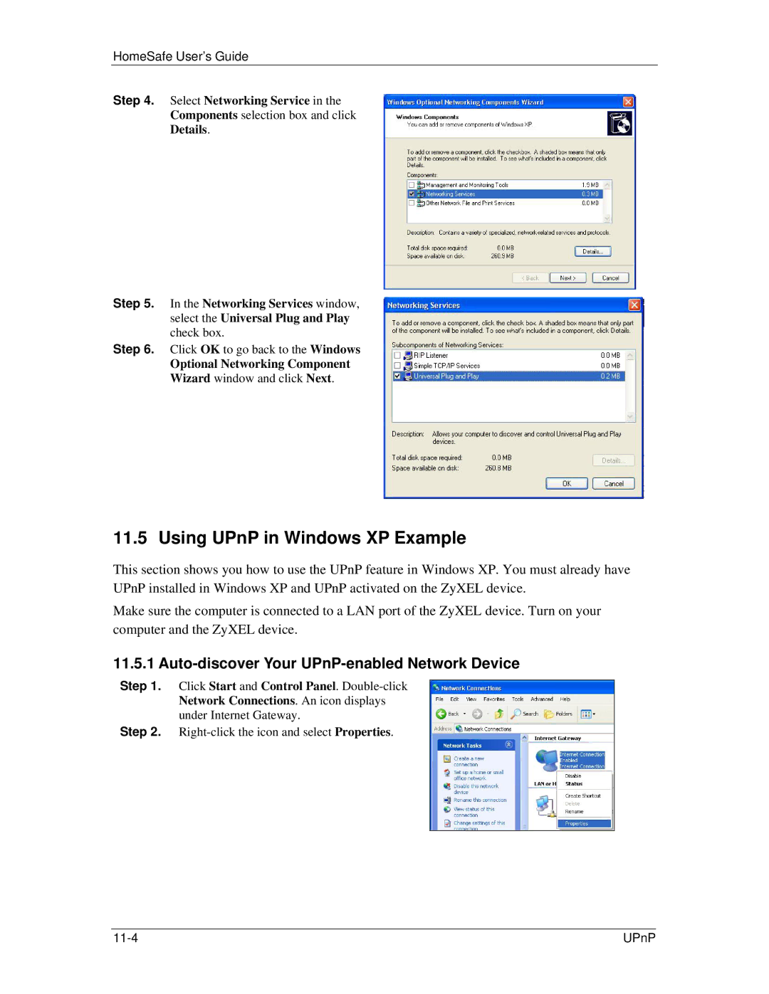 ZyXEL Communications HS100/HS100W manual Using UPnP in Windows XP Example, Auto-discover Your UPnP-enabled Network Device 