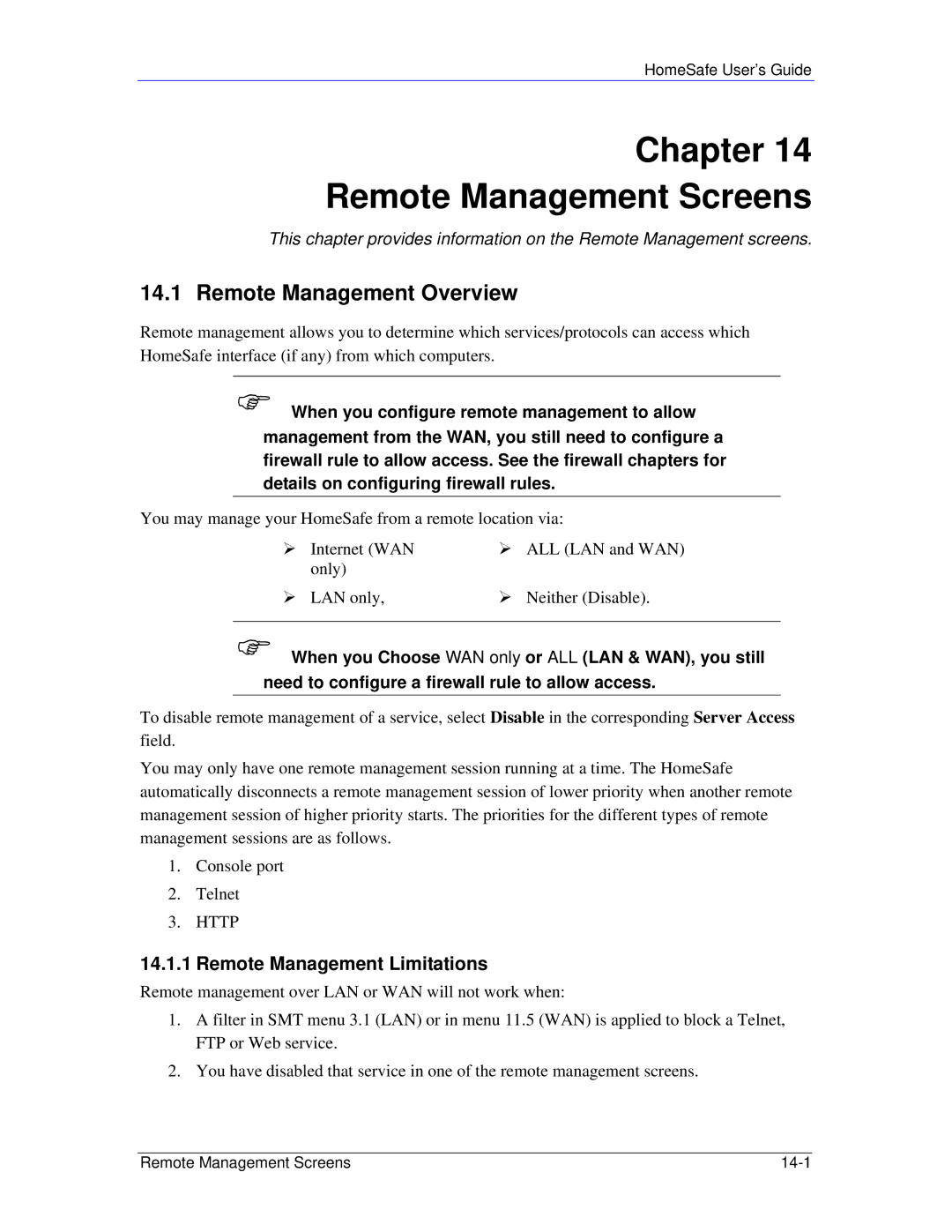 ZyXEL Communications HS100/HS100W manual Chapter Remote Management Screens, Remote Management Overview 