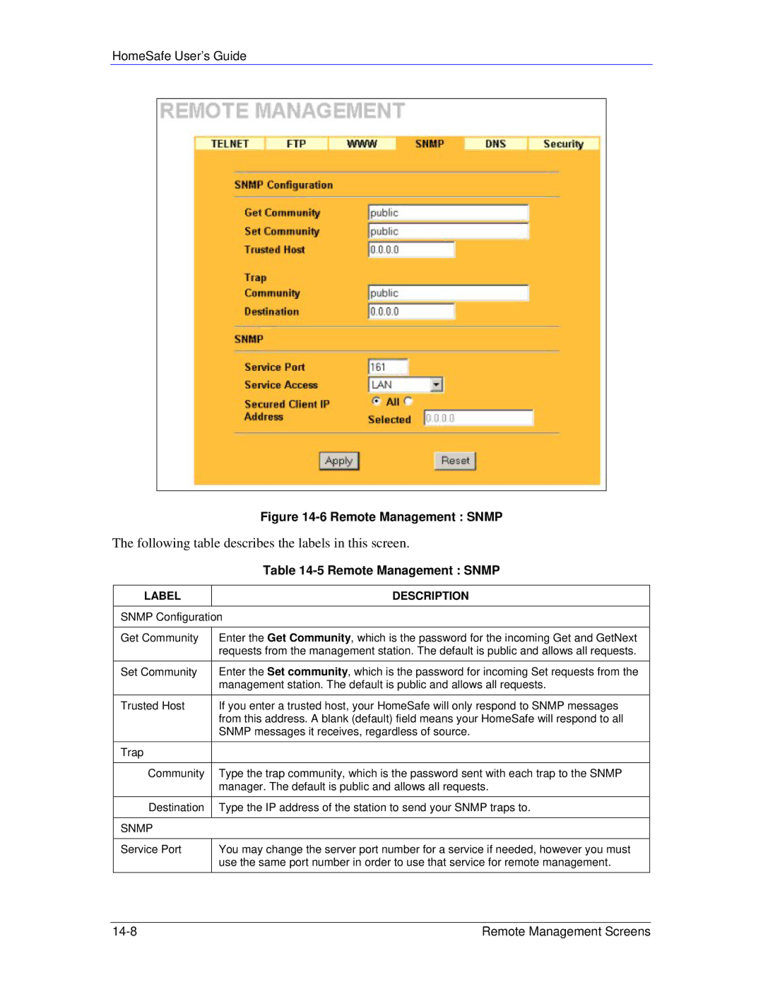 ZyXEL Communications HS100/HS100W manual Remote Management Snmp 