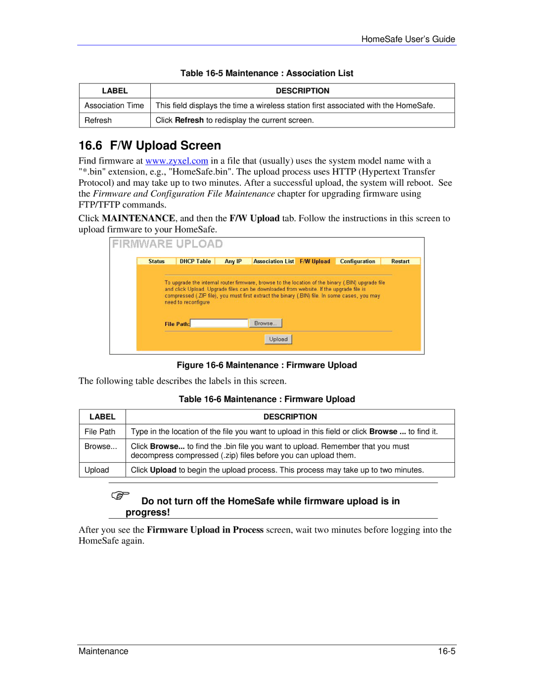 ZyXEL Communications HS100/HS100W manual 16.6 F/W Upload Screen, Maintenance Firmware Upload 
