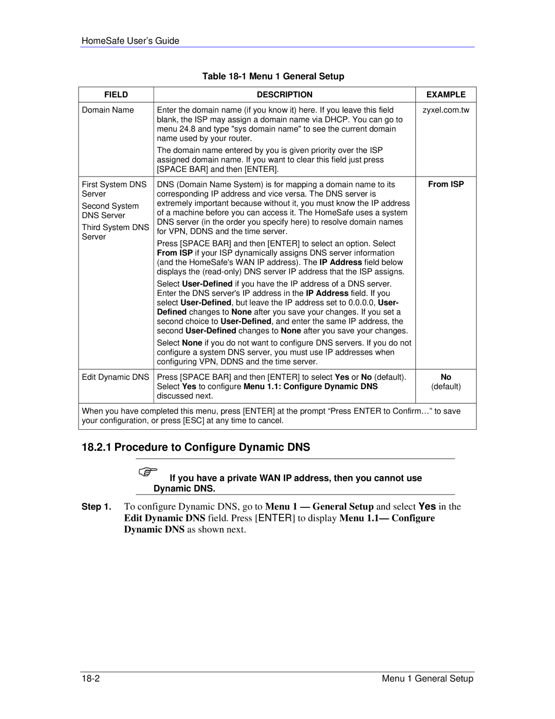 ZyXEL Communications HS100/HS100W manual Procedure to Configure Dynamic DNS 