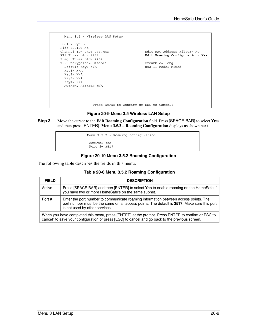 ZyXEL Communications HS100/HS100W manual Menu 3.5.2 Roaming Configuration 