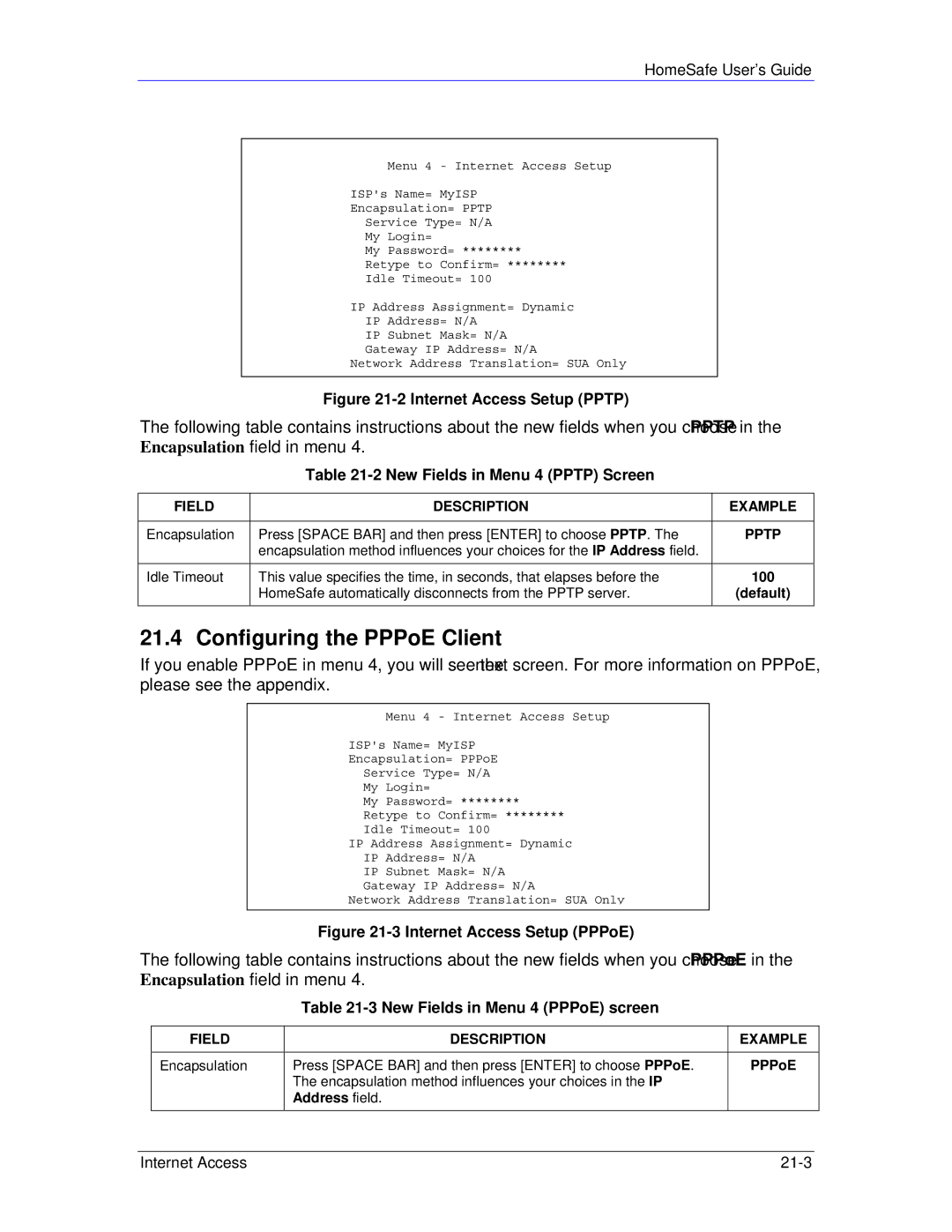 ZyXEL Communications HS100/HS100W manual Configuring the PPPoE Client, New Fields in Menu 4 Pptp Screen, Default 