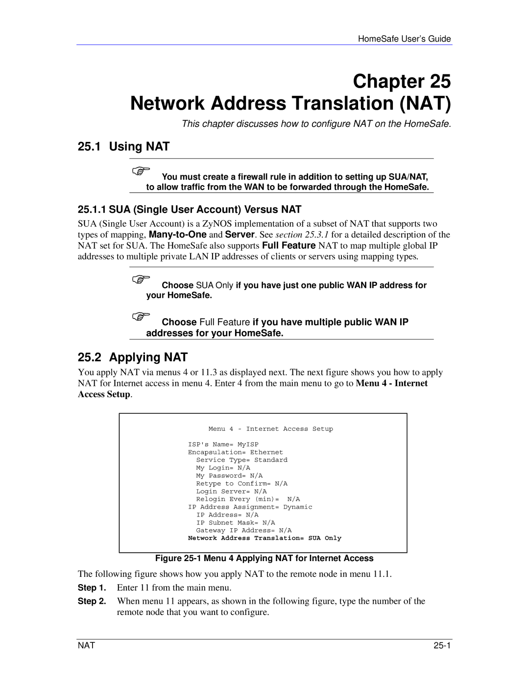 ZyXEL Communications HS100/HS100W manual Menu 4 Applying NAT for Internet Access 