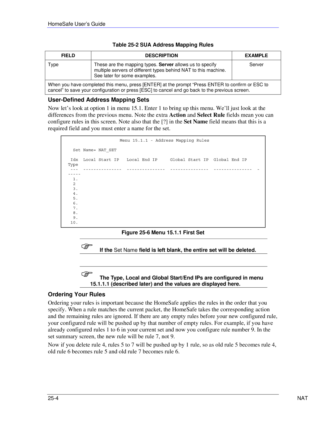 ZyXEL Communications HS100/HS100W manual User-Defined Address Mapping Sets, Ordering Your Rules 