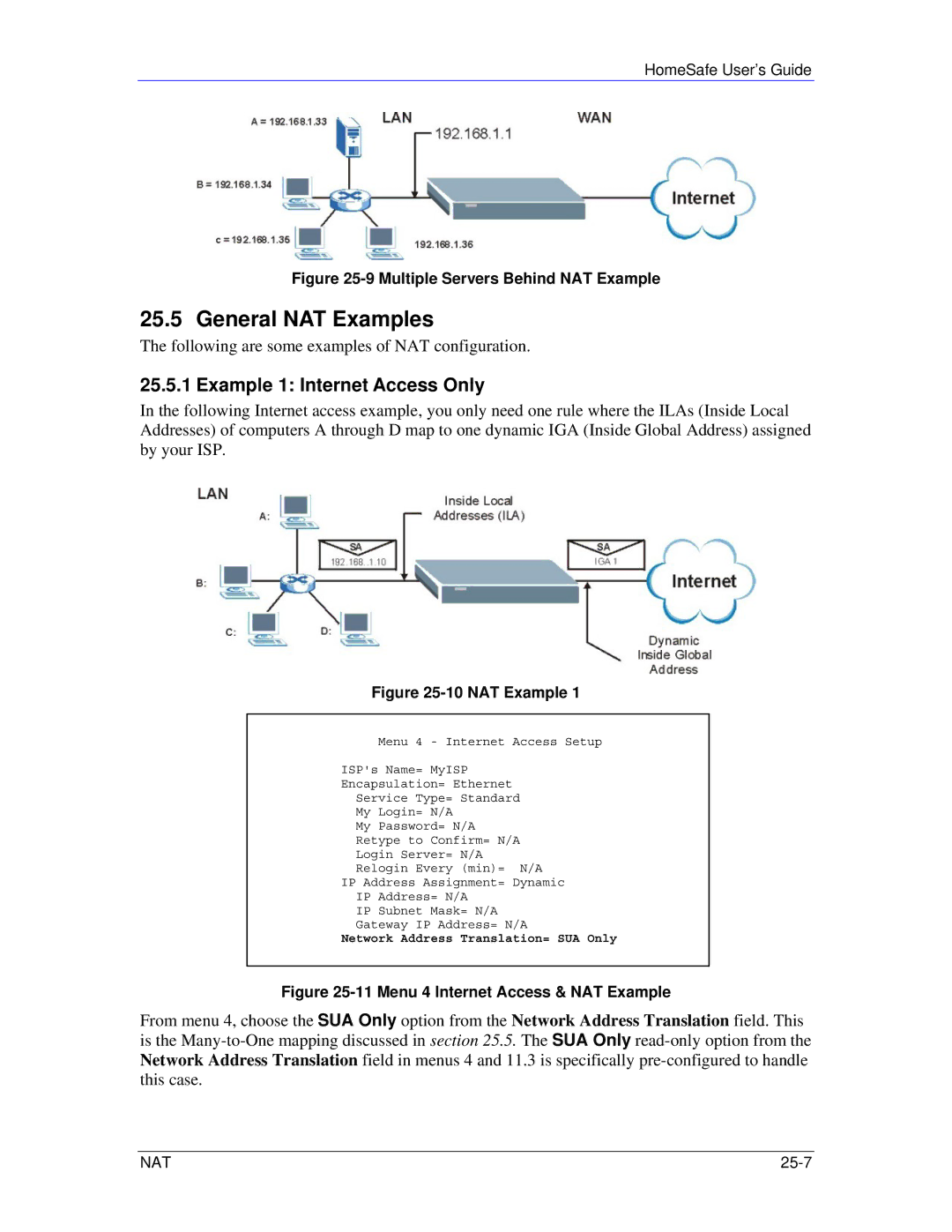 ZyXEL Communications HS100/HS100W manual General NAT Examples, Example 1 Internet Access Only 