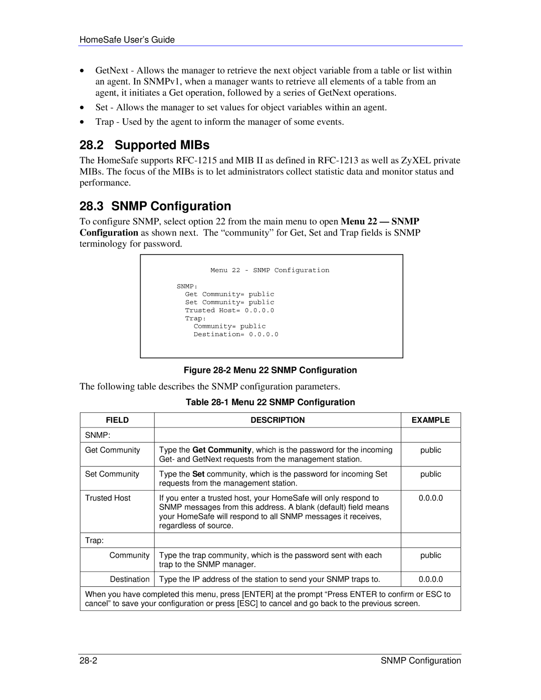 ZyXEL Communications HS100/HS100W manual Supported MIBs, Snmp Configuration 