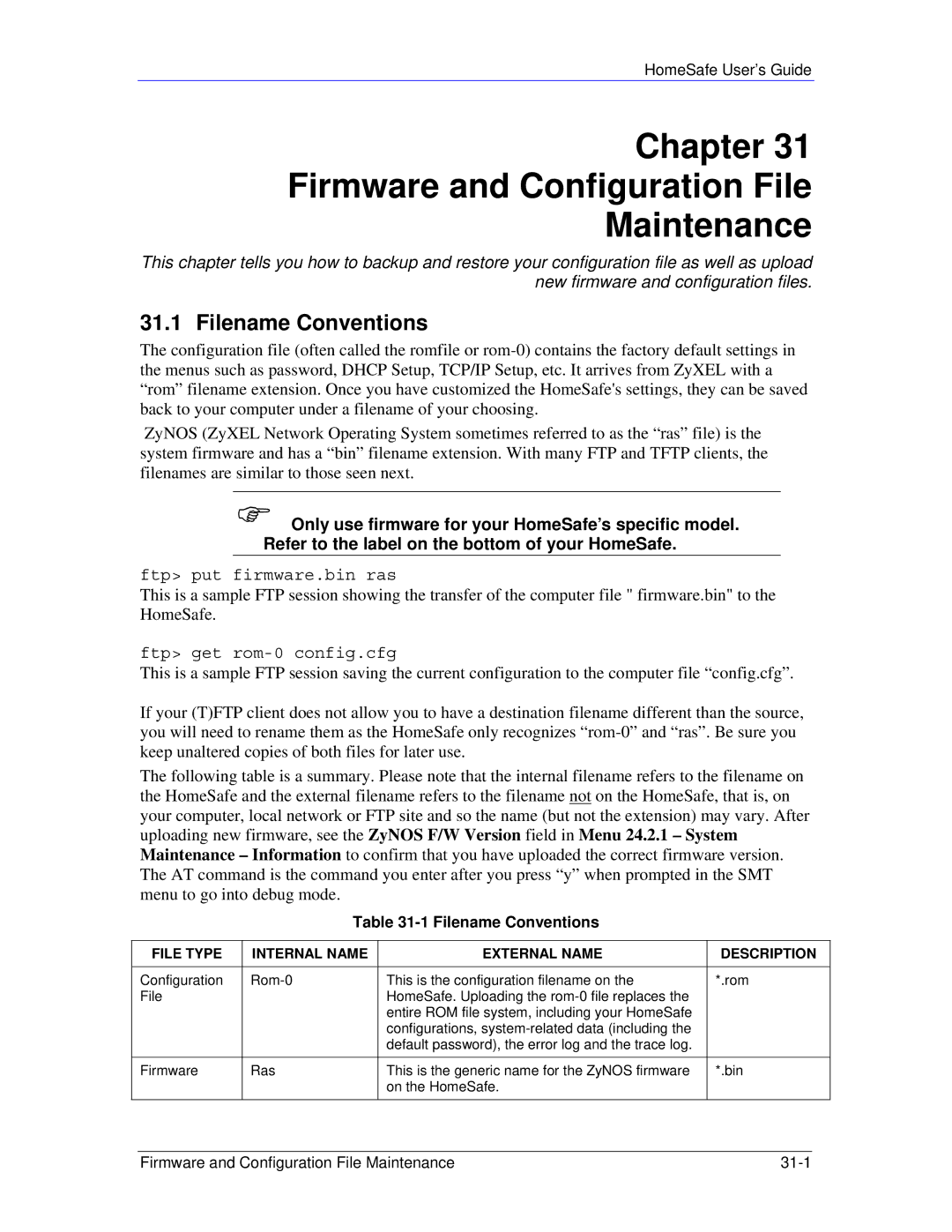 ZyXEL Communications HS100/HS100W manual Chapter Firmware and Configuration File Maintenance, Filename Conventions 