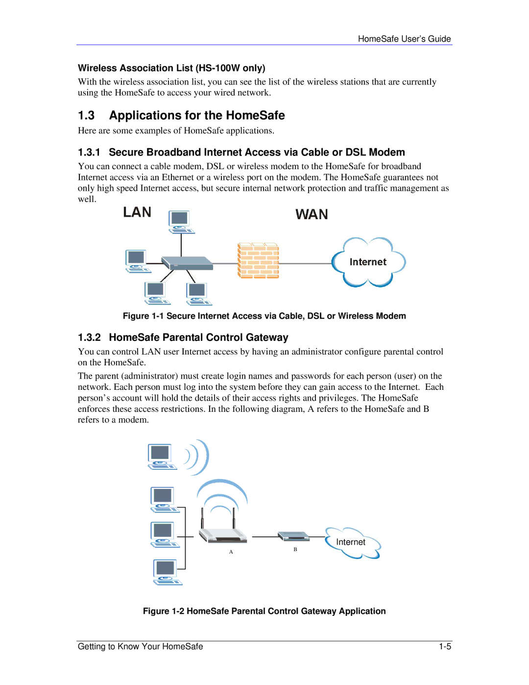 ZyXEL Communications HS100/HS100W Applications for the HomeSafe, Secure Broadband Internet Access via Cable or DSL Modem 