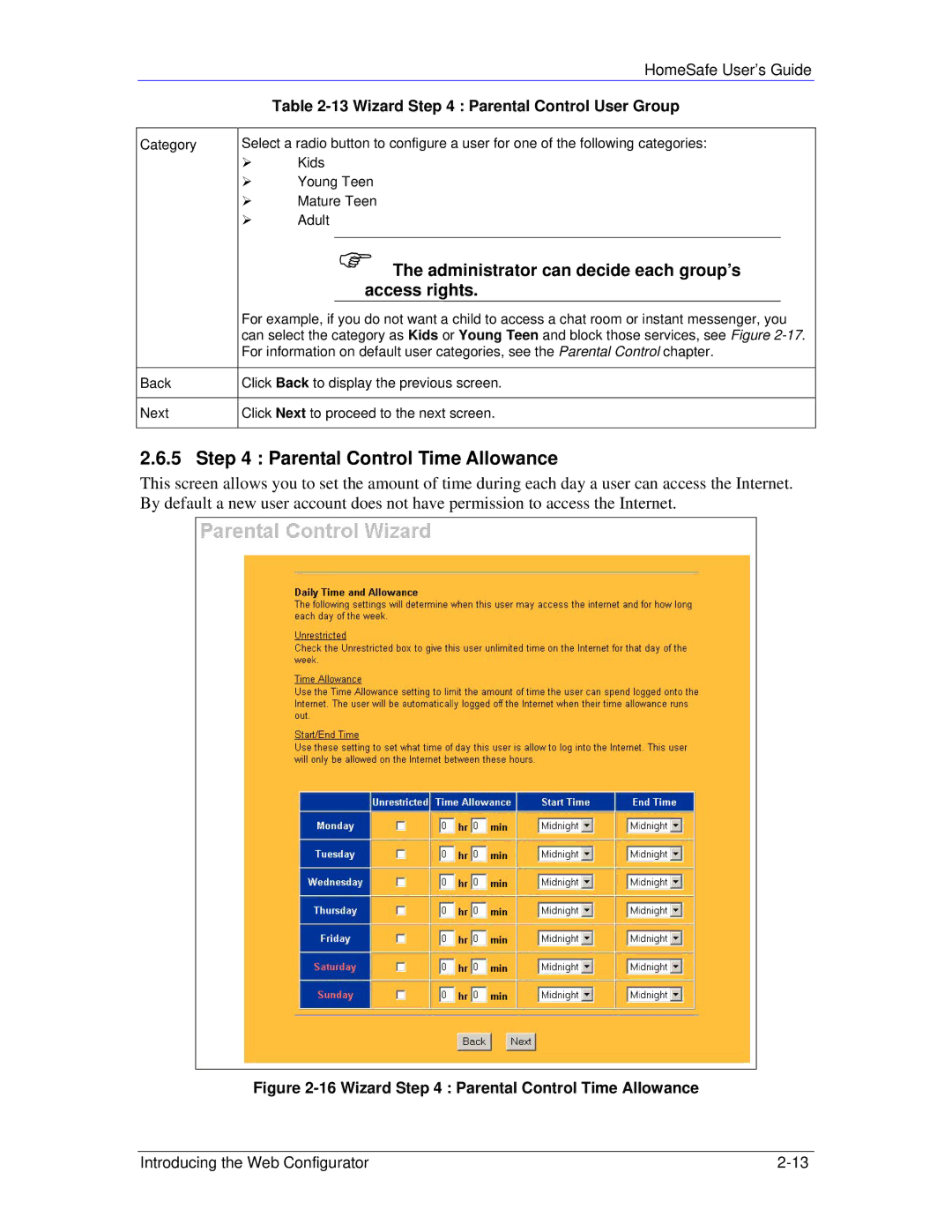 ZyXEL Communications HS100/HS100W Parental Control Time Allowance, Administrator can decide each group’s, Access rights 