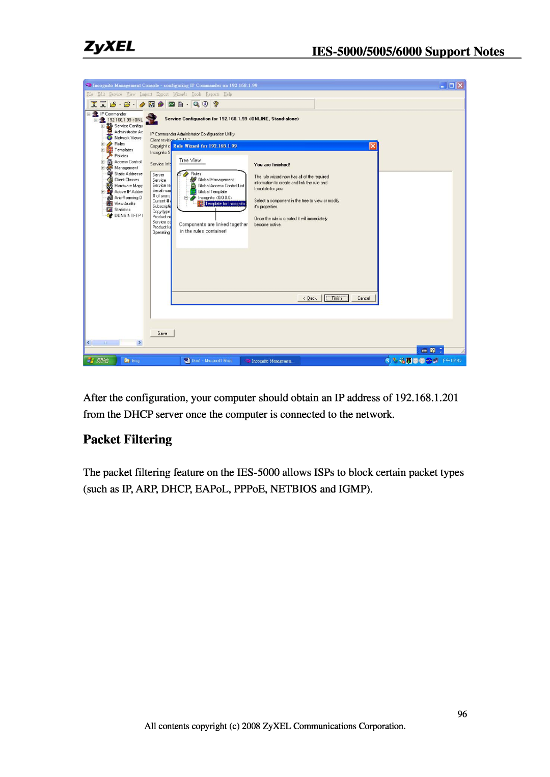 ZyXEL Communications IES-5005, IES-6000 manual Packet Filtering, IES-5000/5005/6000 Support Notes 