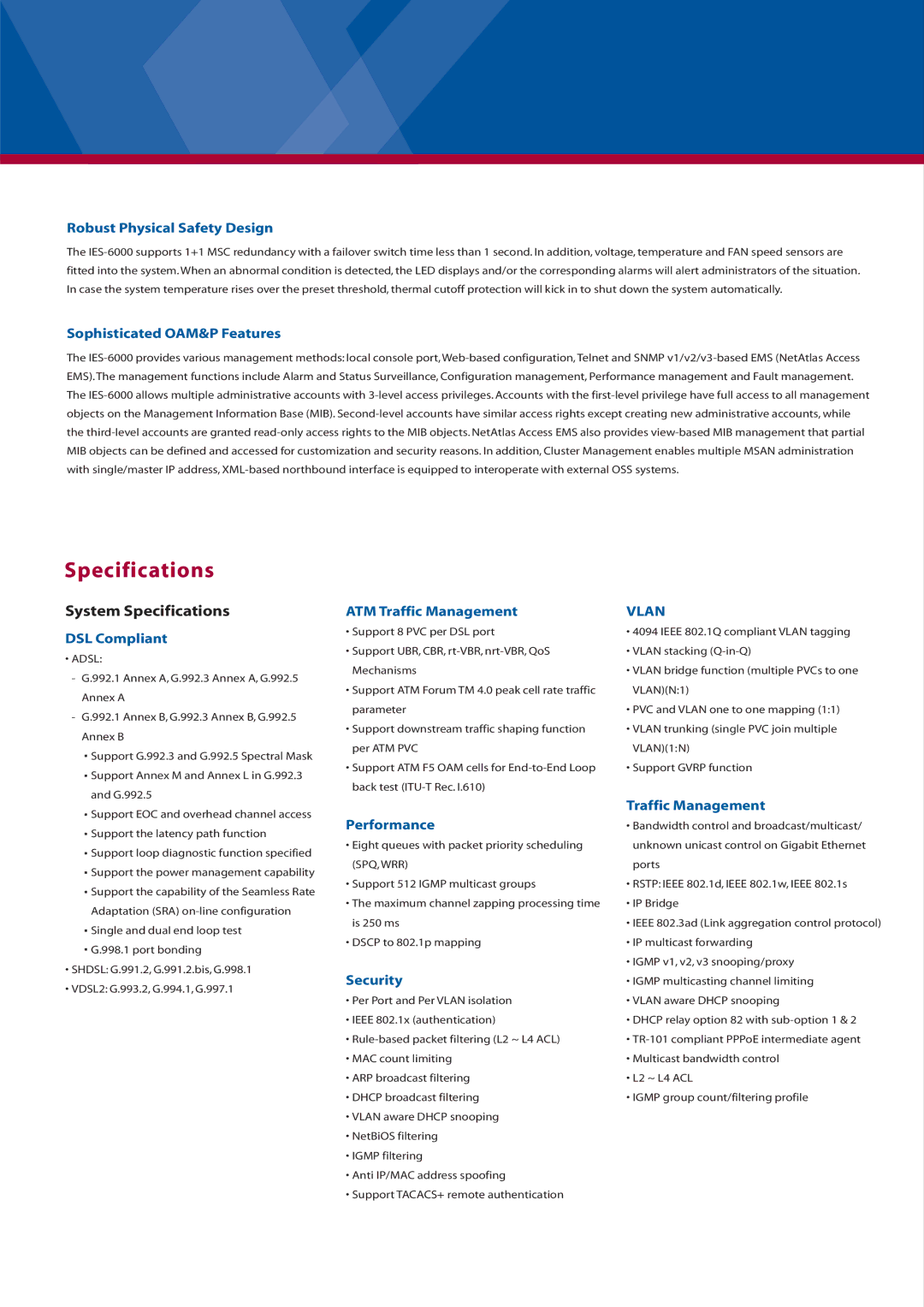 ZyXEL Communications IES-708-22 user service System Specifications 