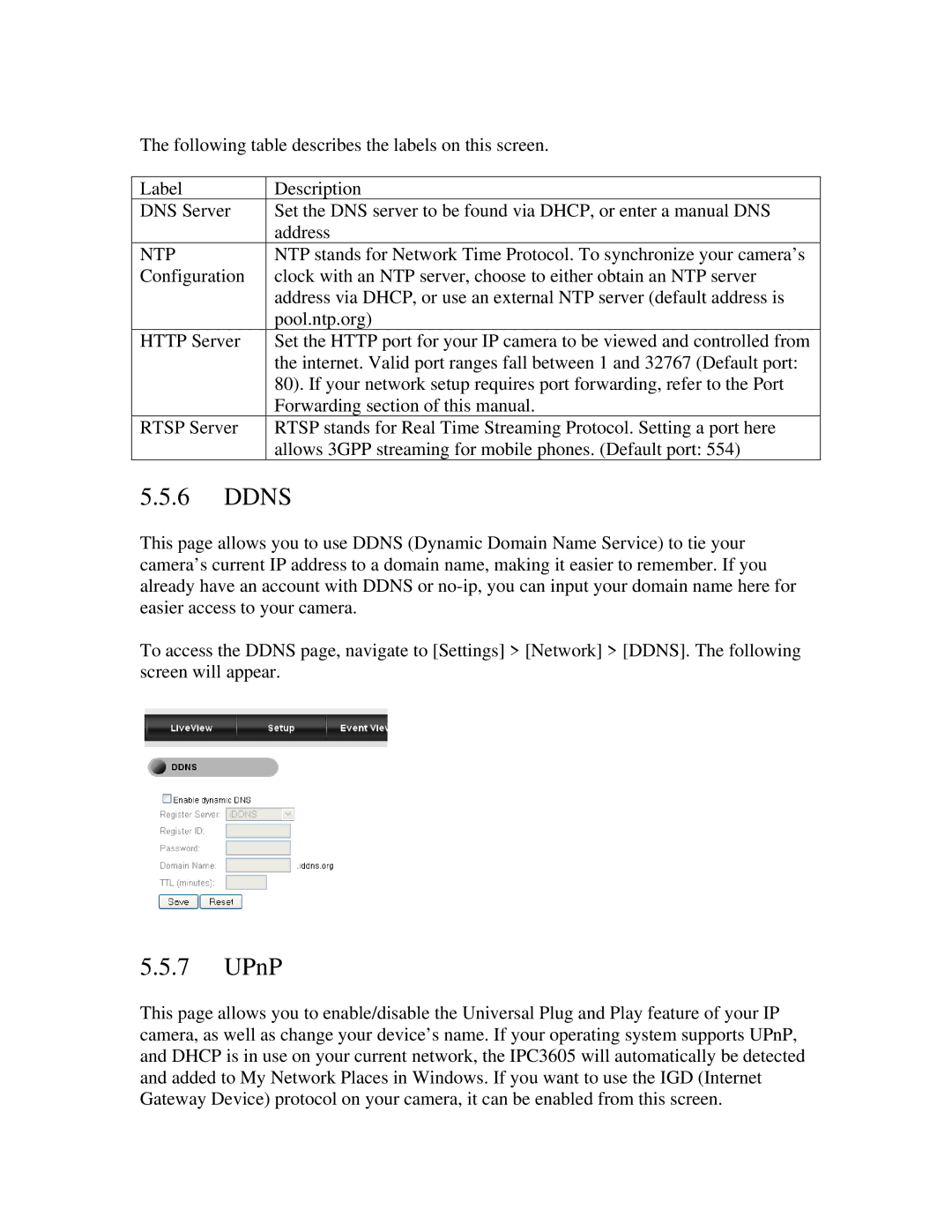 ZyXEL Communications IPC-3605N manual Ddns, UPnP 