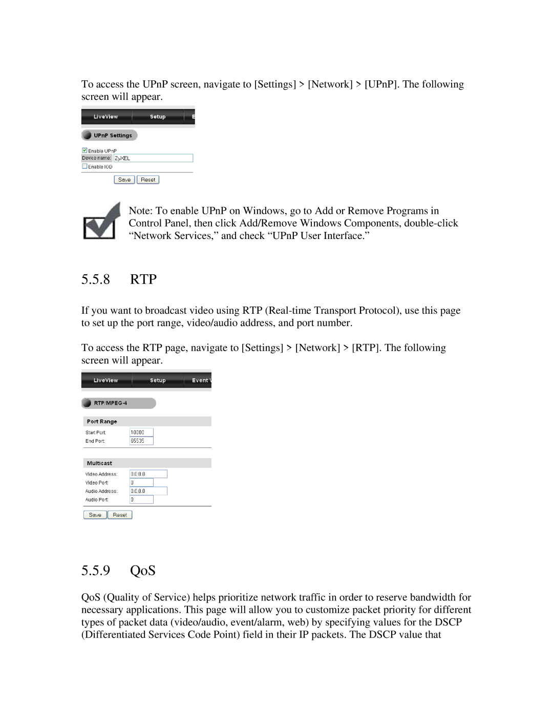 ZyXEL Communications IPC-3605N manual 8 RTP, 9 QoS 