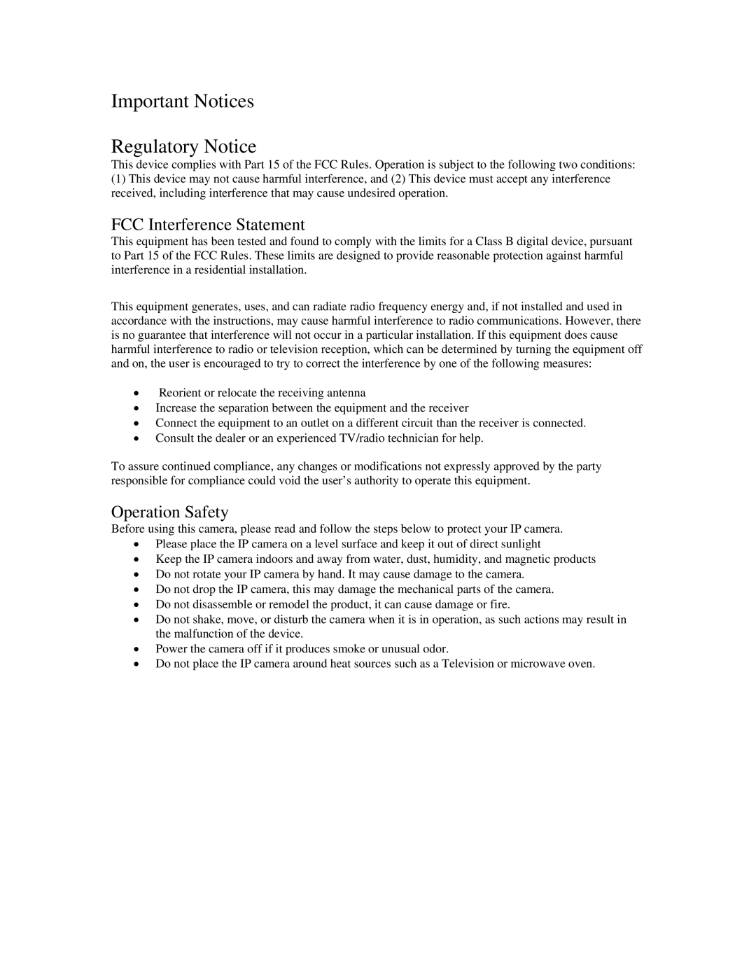 ZyXEL Communications IPC-3605N manual Important Notices Regulatory Notice, FCC Interference Statement 