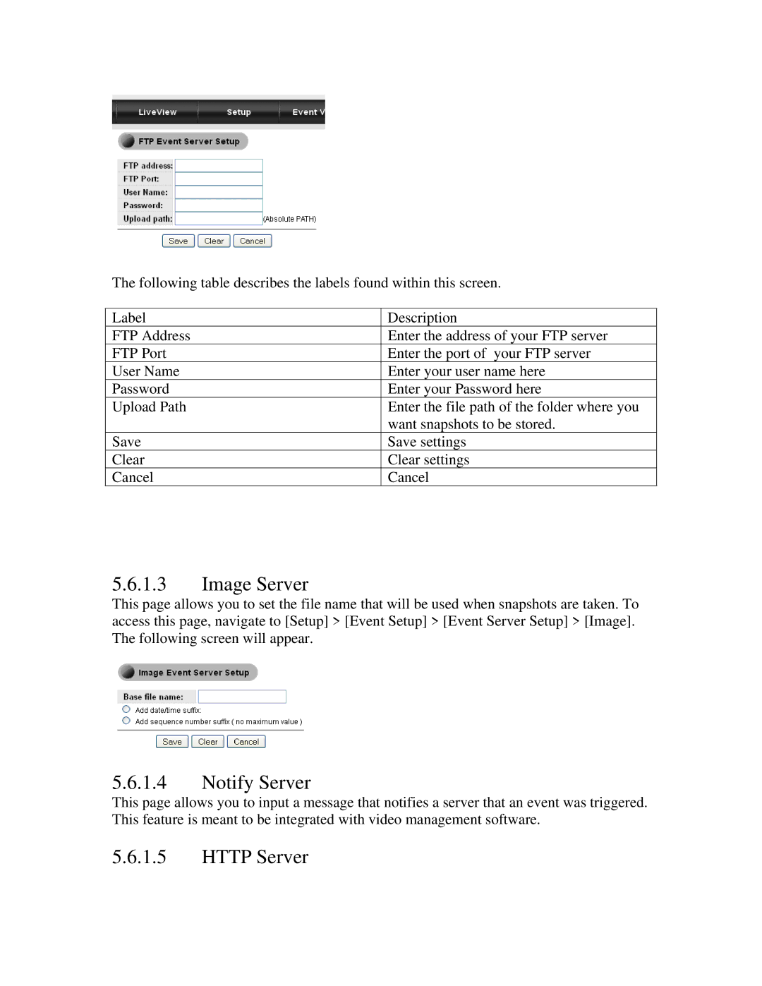 ZyXEL Communications IPC-3605N manual Image Server, Notify Server, Http Server 