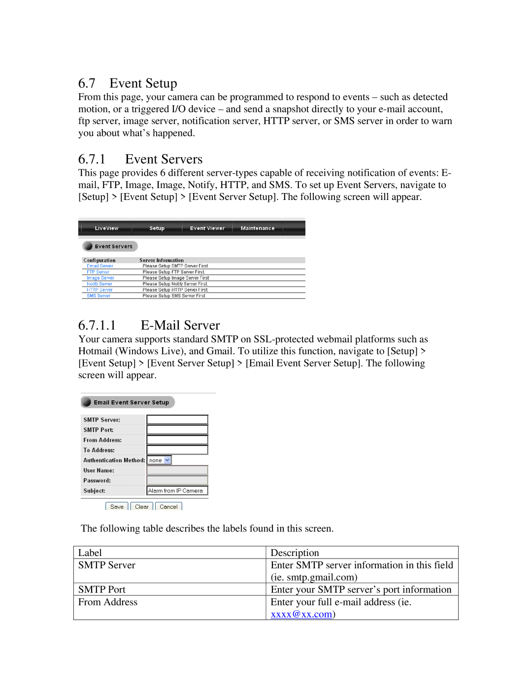 ZyXEL Communications IPC-4605N manual Event Setup, Event Servers, Mail Server 