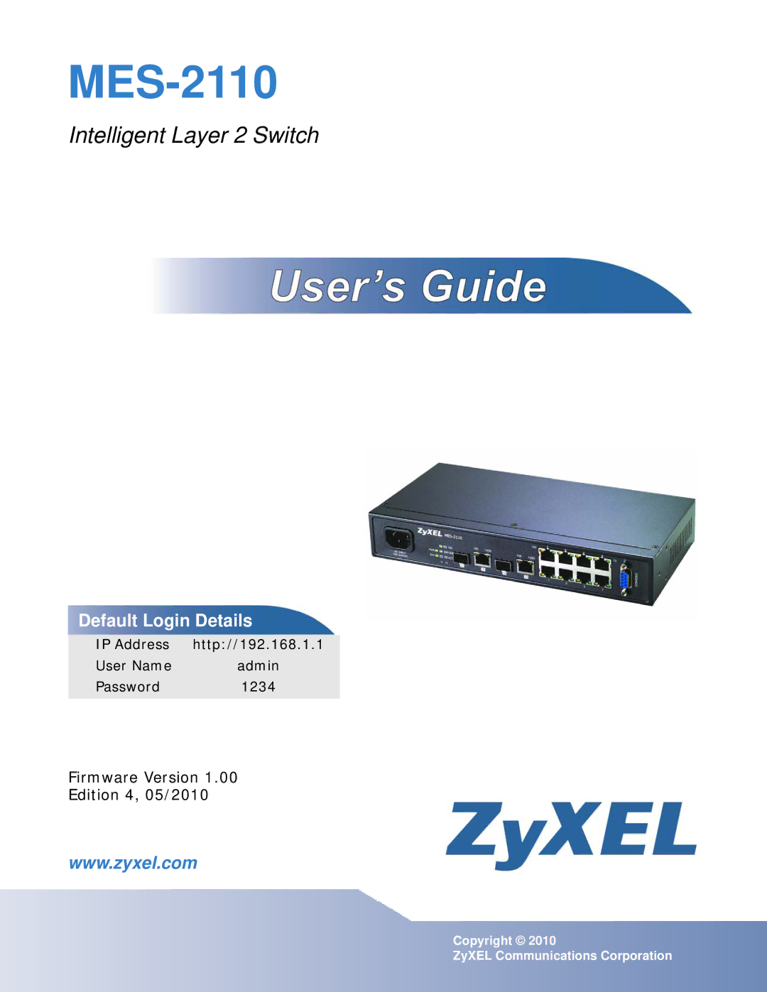 ZyXEL Communications MES-2110 manual 