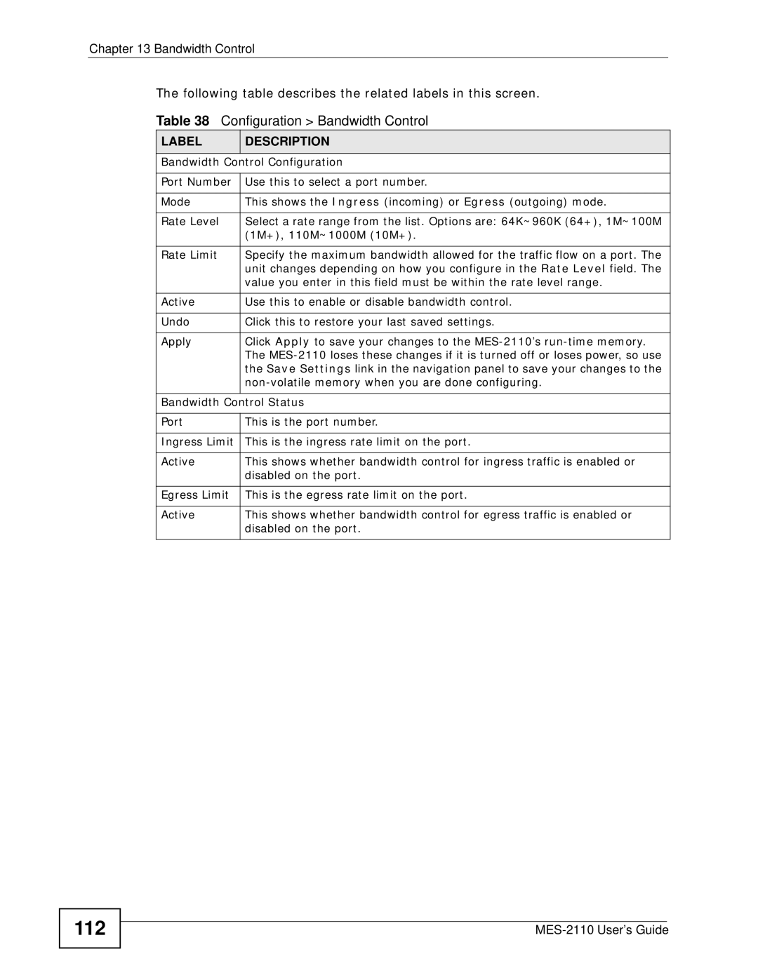 ZyXEL Communications MES-2110 manual 112 