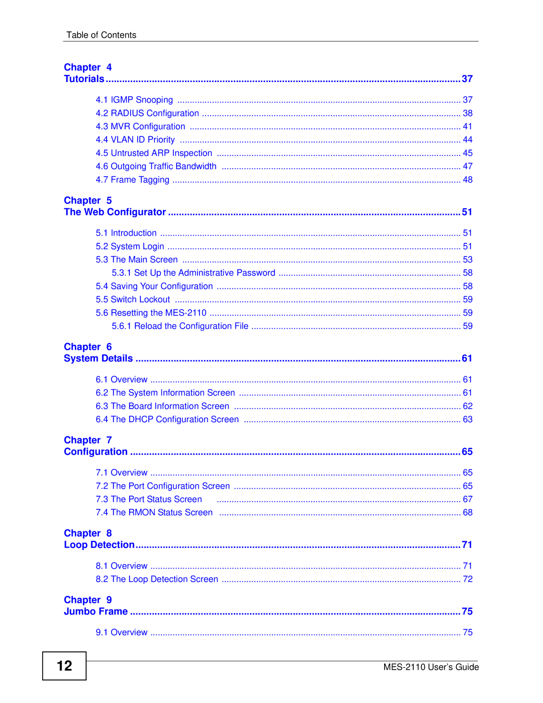 ZyXEL Communications MES-2110 manual Chapter System Details 