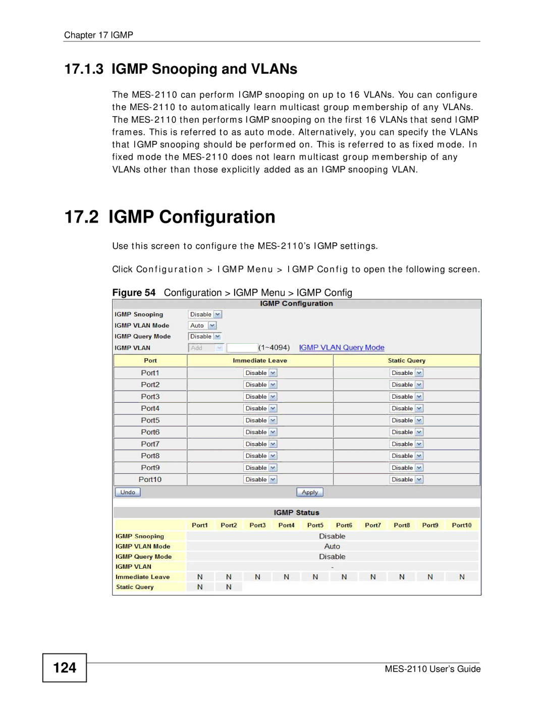 ZyXEL Communications MES-2110 manual Igmp Configuration, Igmp Snooping and VLANs, 124 