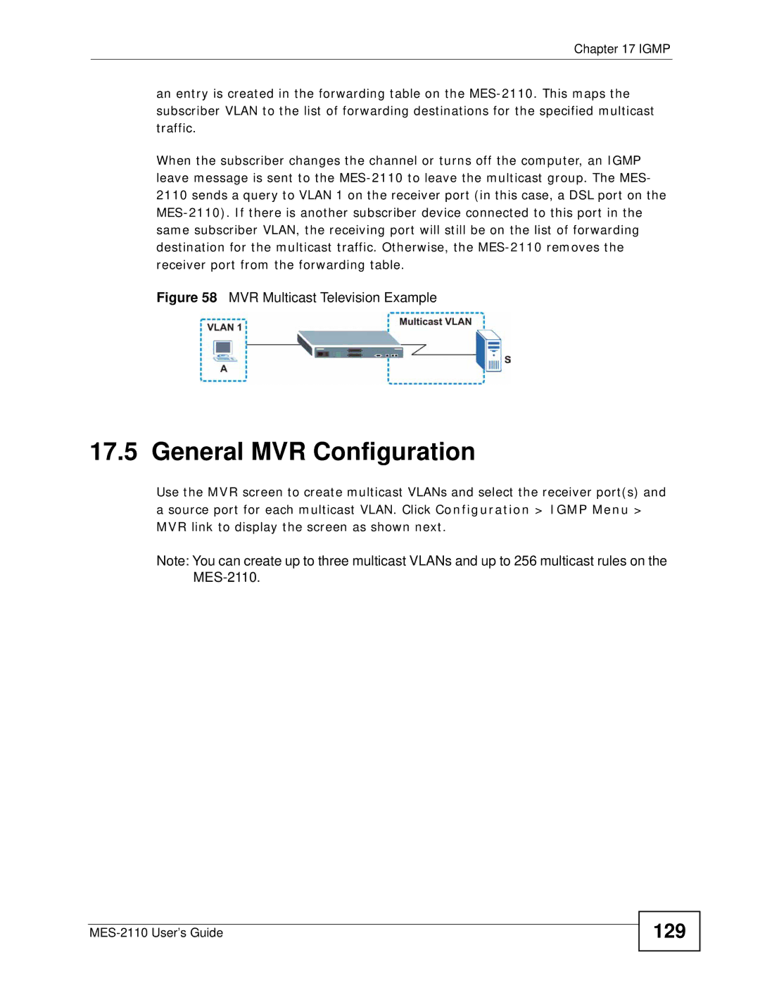 ZyXEL Communications MES-2110 manual General MVR Configuration, 129 