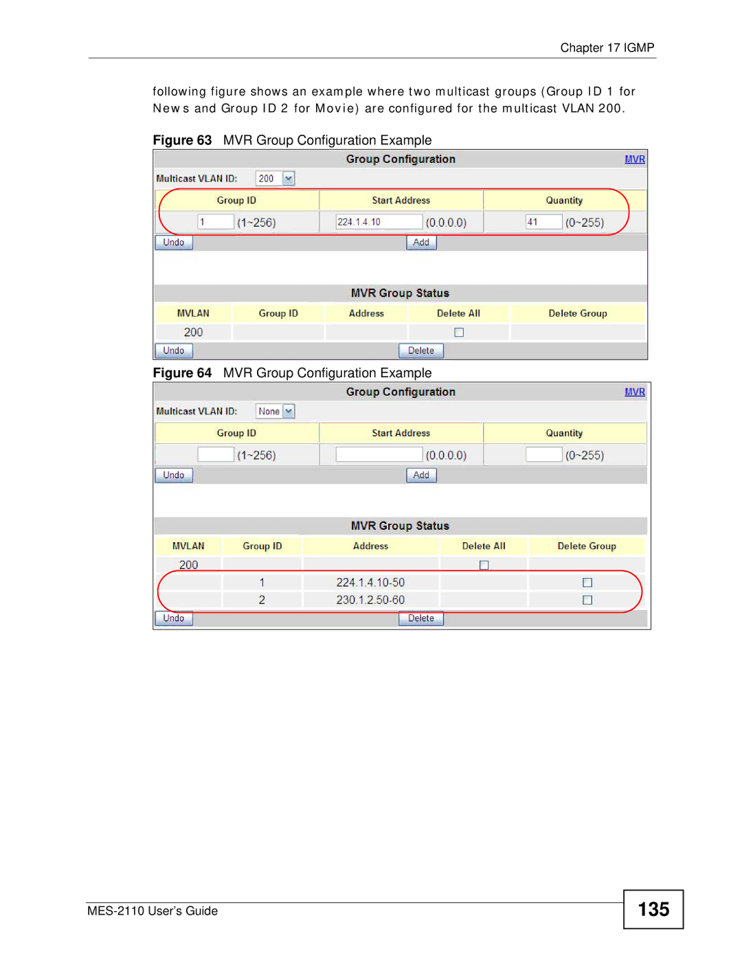 ZyXEL Communications MES-2110 manual 135, MVR Group Configuration Example 