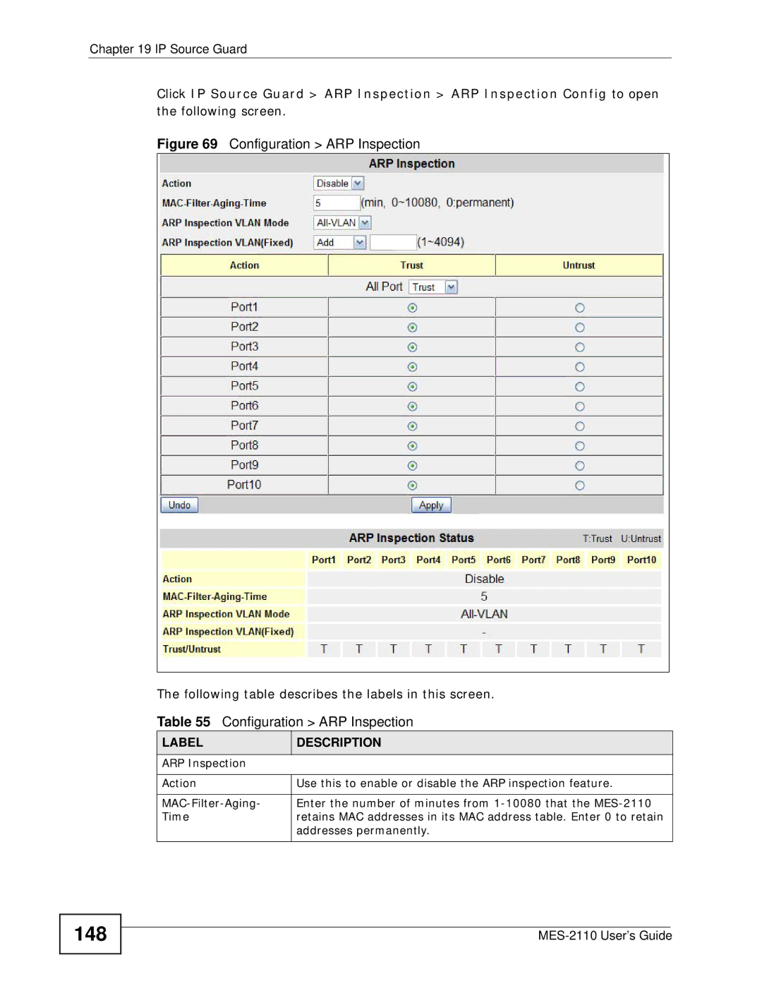 ZyXEL Communications MES-2110 manual 148, Addresses permanently 