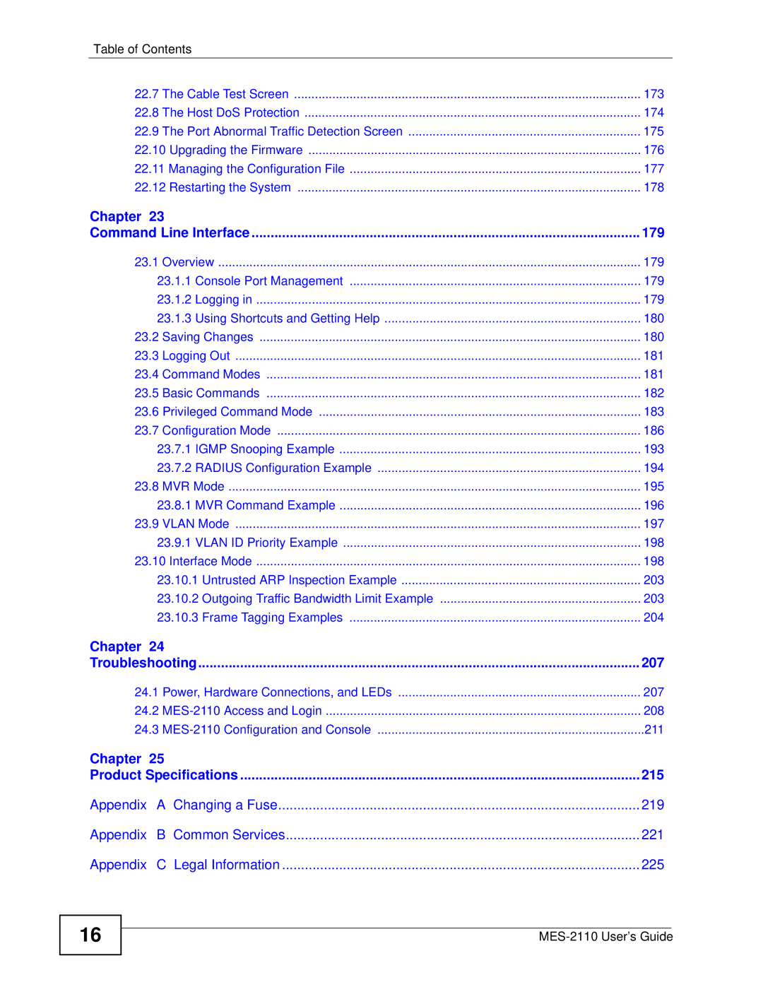 ZyXEL Communications MES-2110 manual Chapter Command Line Interface 179 